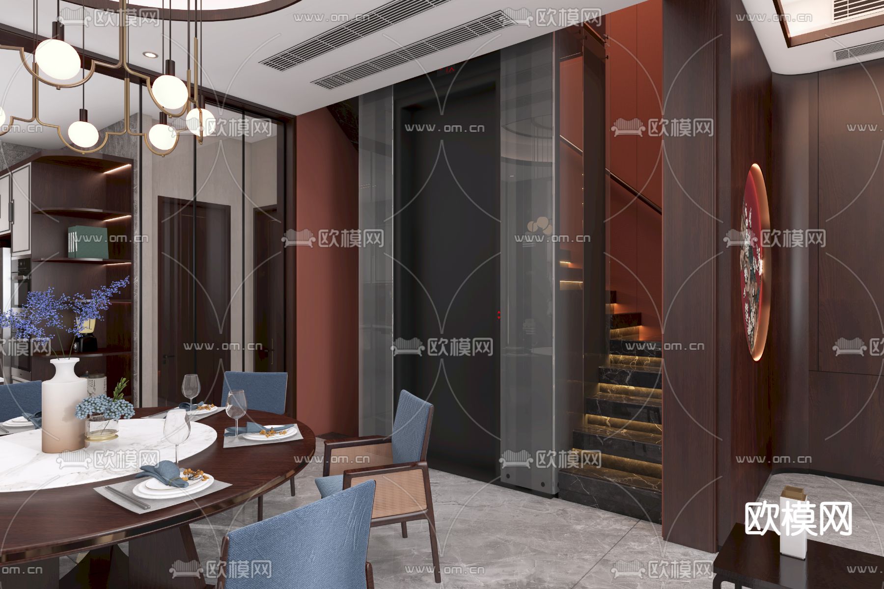 新中式客餐厅3d模型
