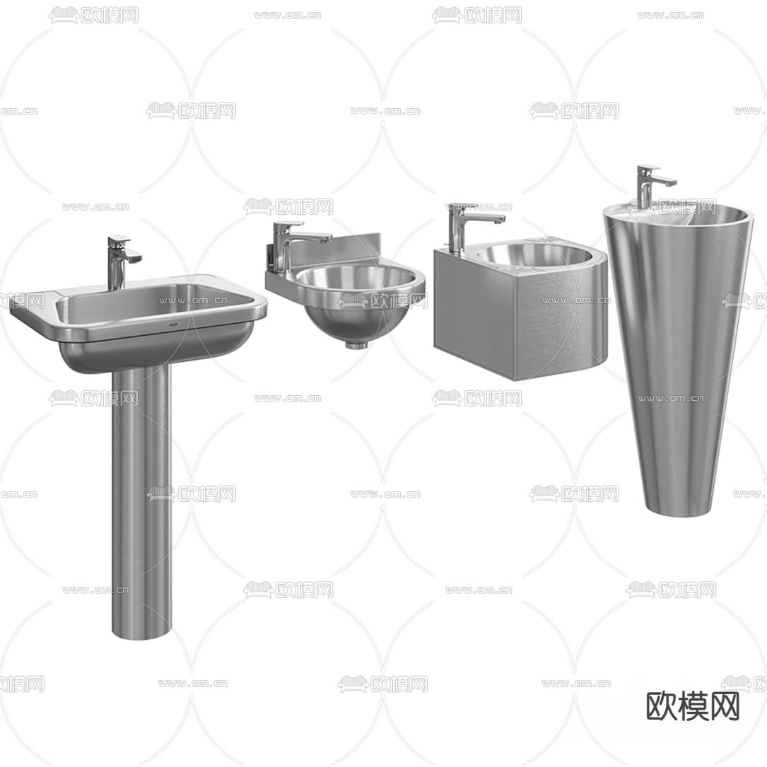 现代不锈钢洗手台3d模型下载（渲染图3）