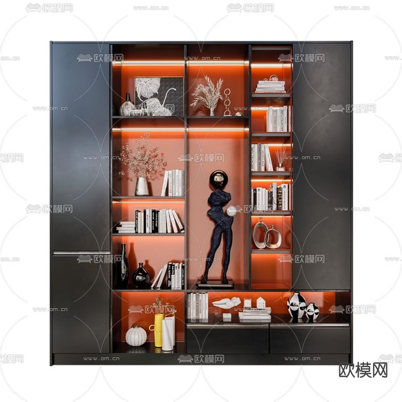 现代书柜装饰柜3d模型下载(渲染图2)