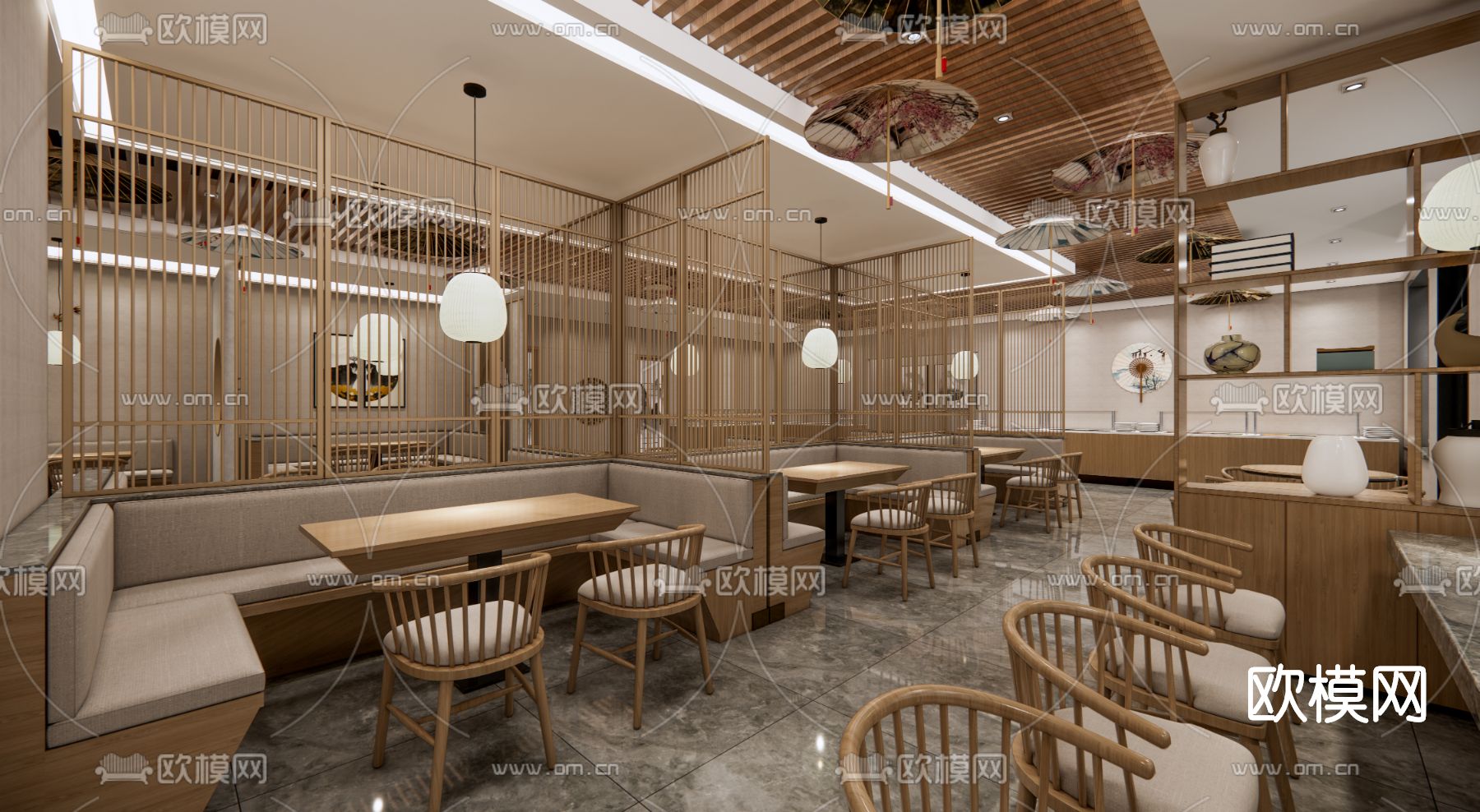 新中式餐厅包房su模型下载（渲染图2）