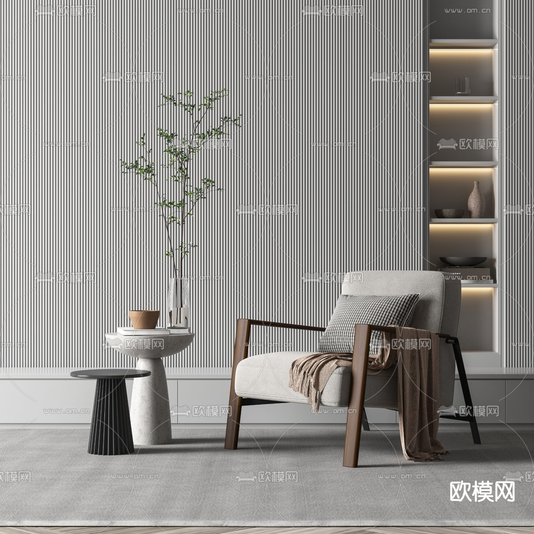 现代布艺单人沙发3d模型