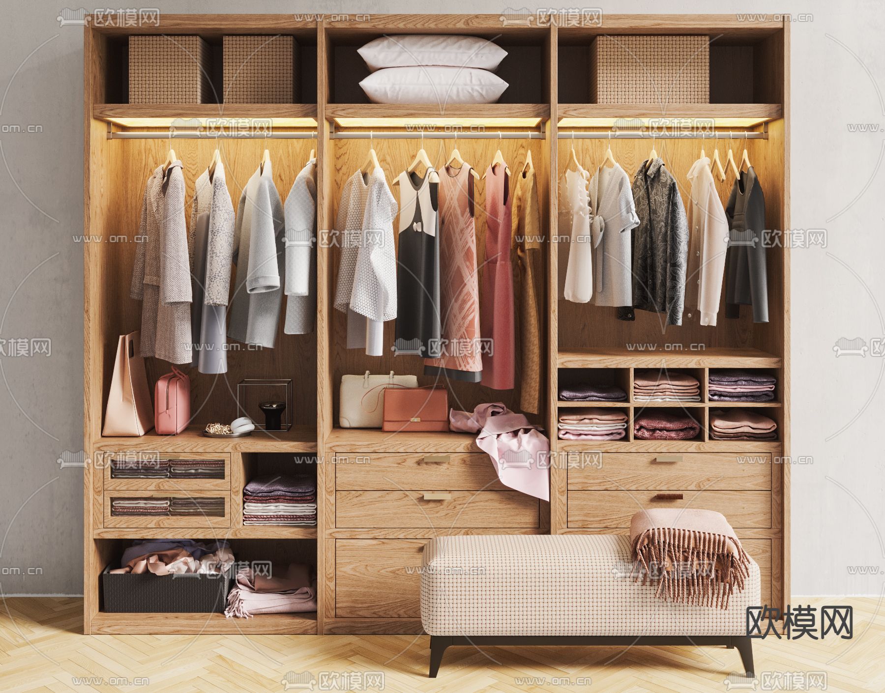 北欧原木衣柜3d模型下载