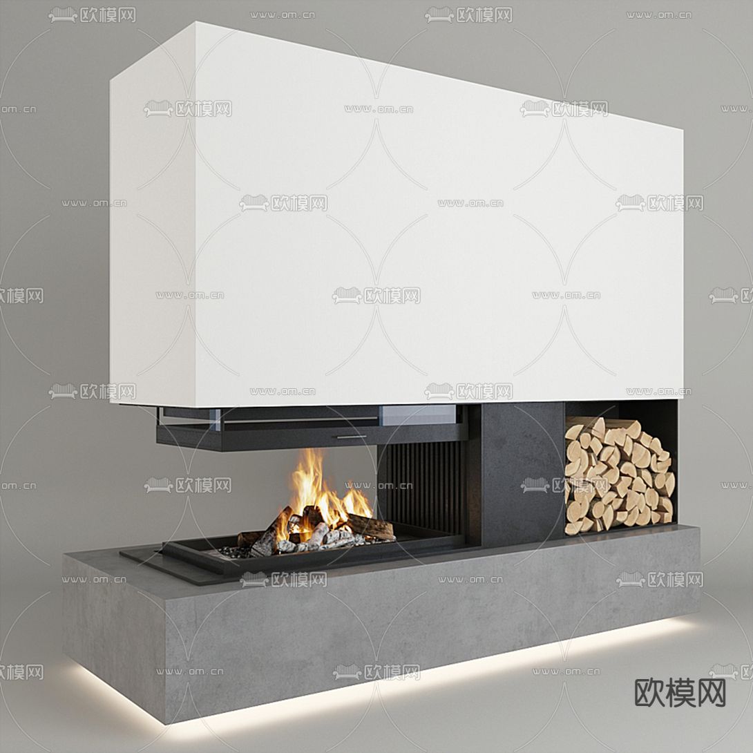 现代轻奢室内壁炉3d模型下载（渲染图1）