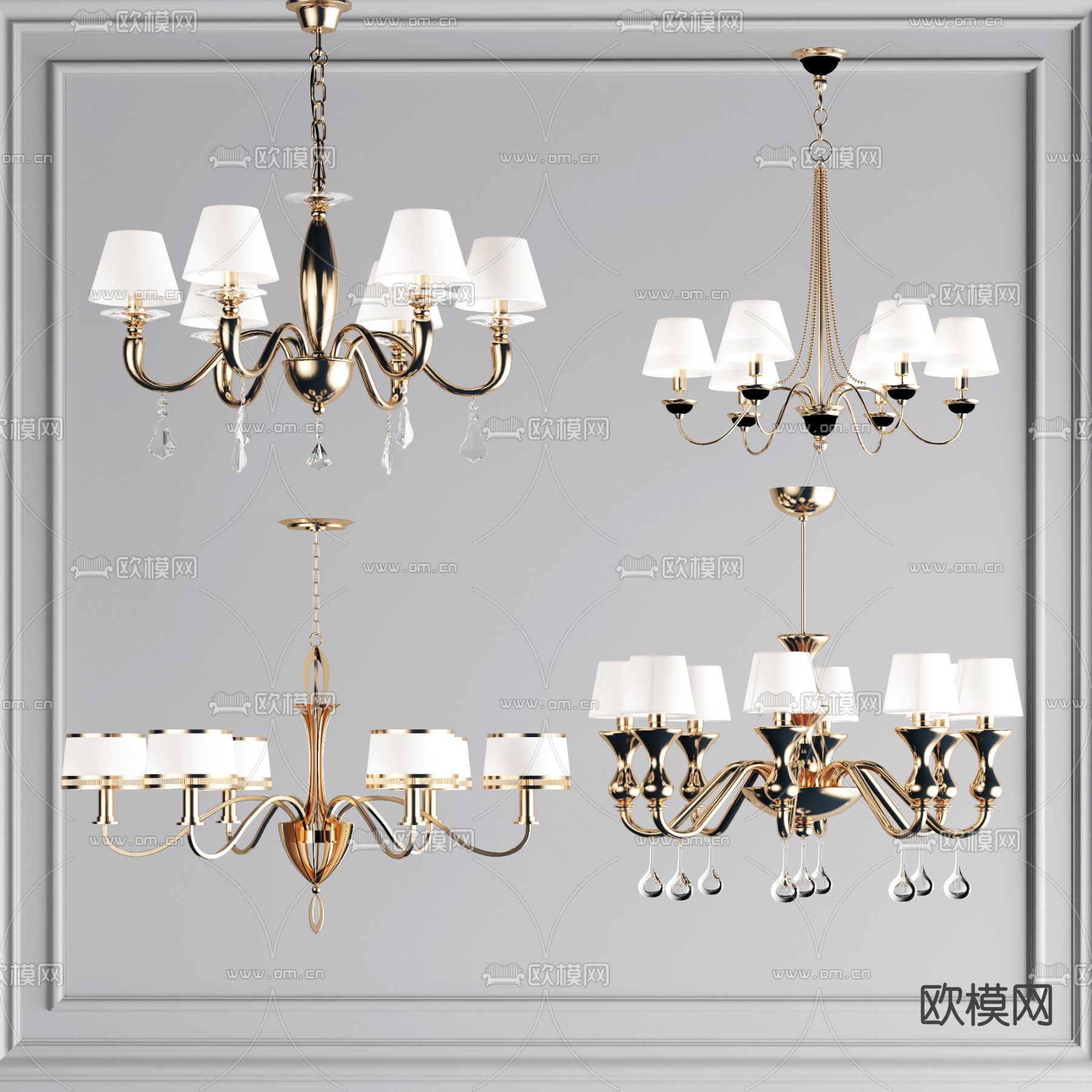 美式金属多头吊灯3d模型下载