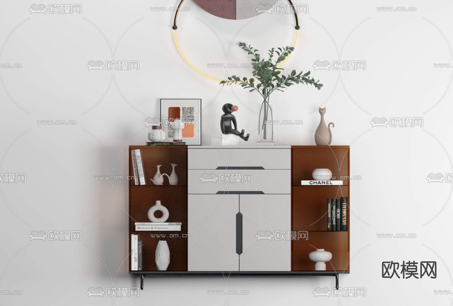 现代书柜边柜免费3d模型下载