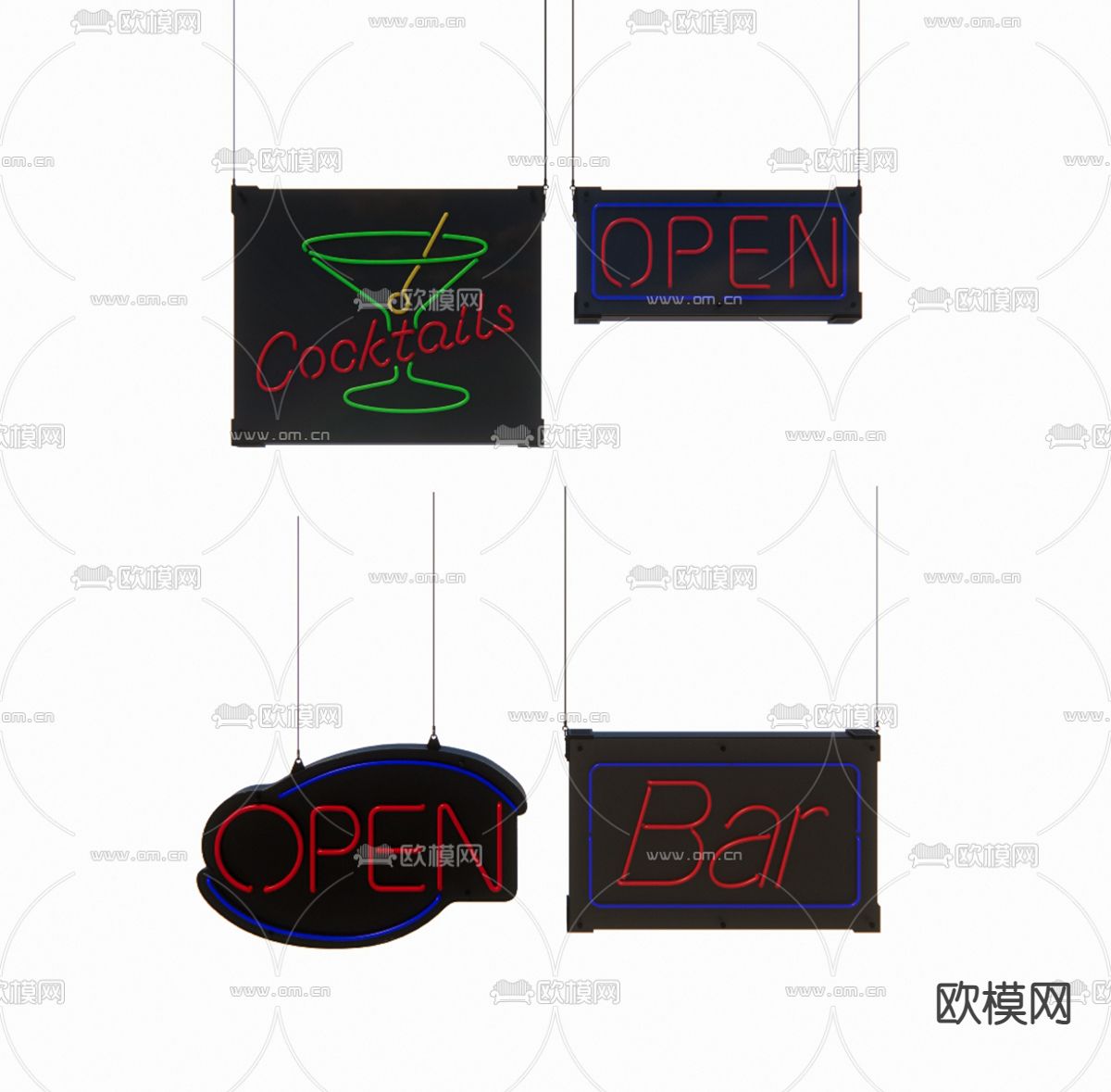 现代酒吧霓虹灯su模型