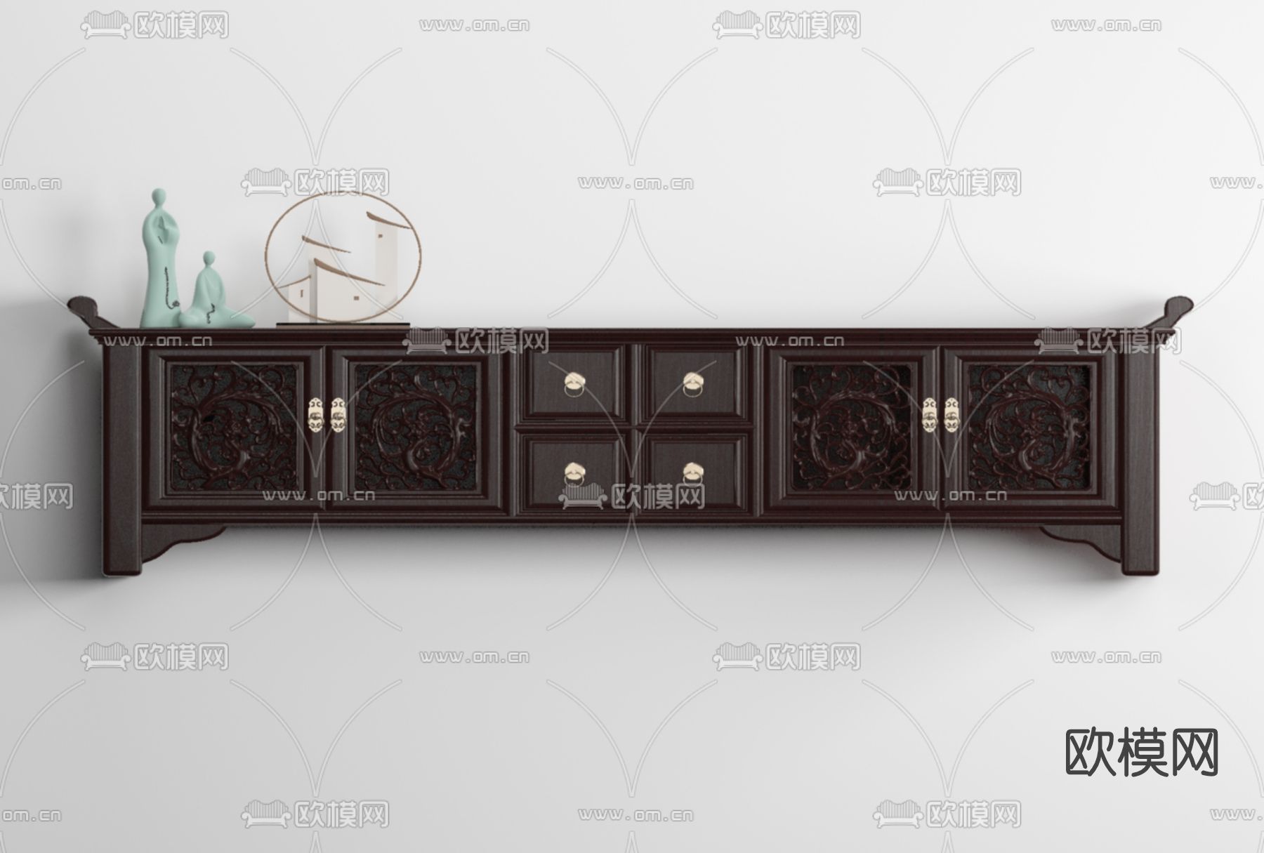 中式电视柜免费3d模型下载