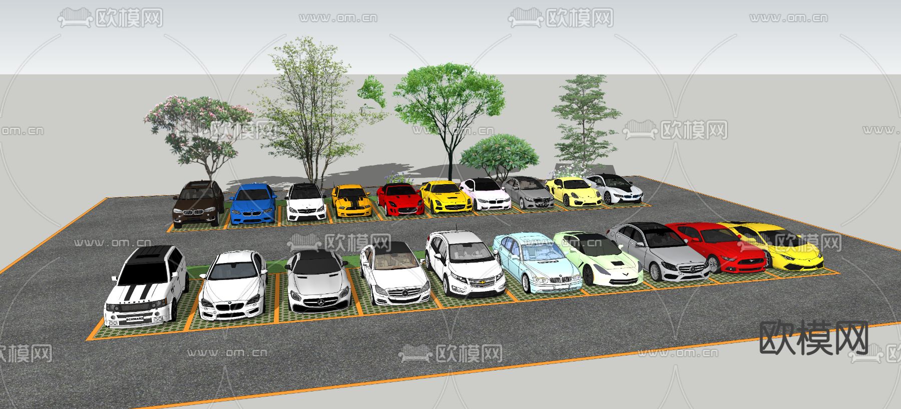 现代停车场su模型下载（渲染图2）