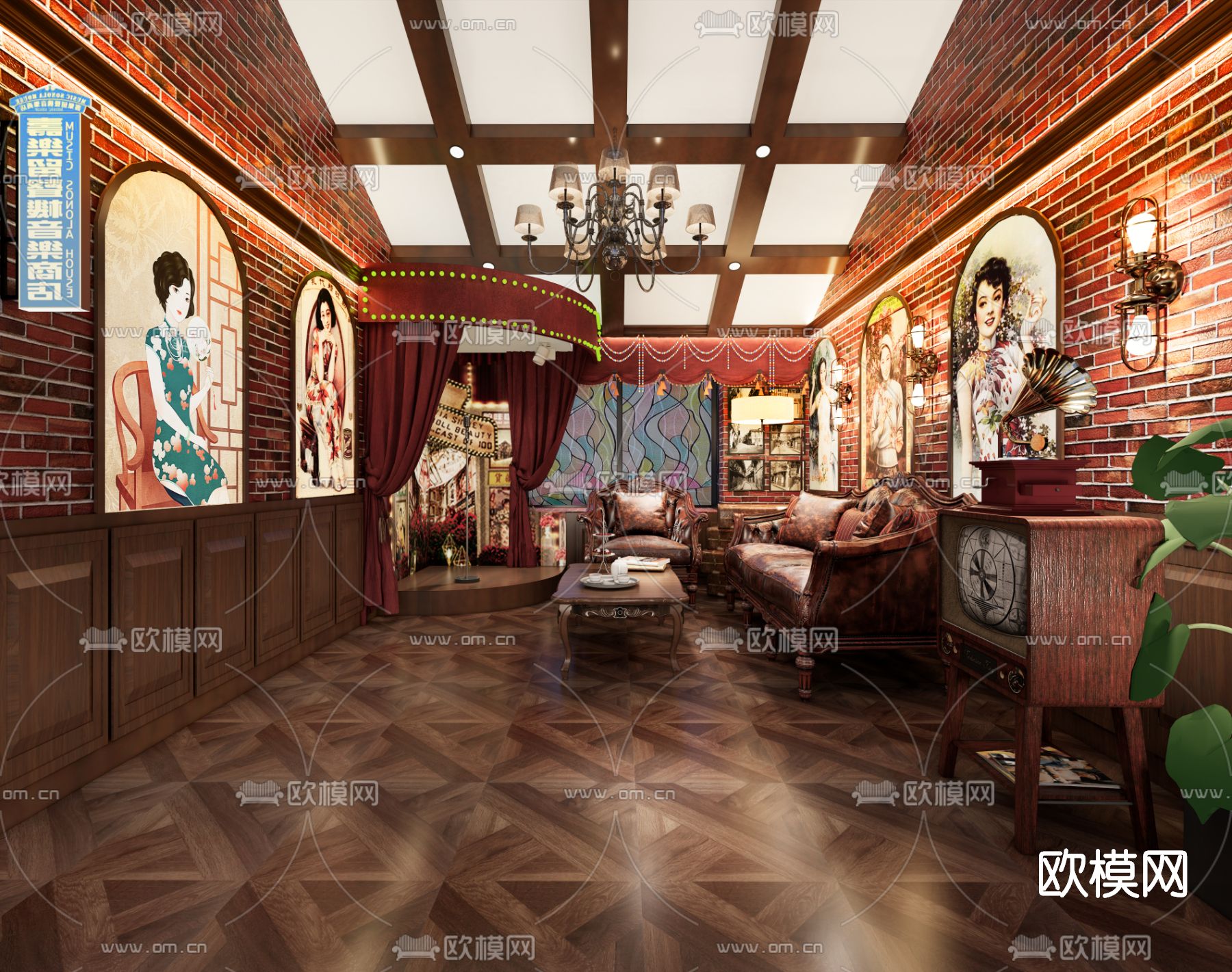 中式民国主题剧本杀su模型下载（渲染图1）