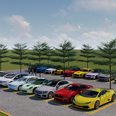  现代停车场su模型 