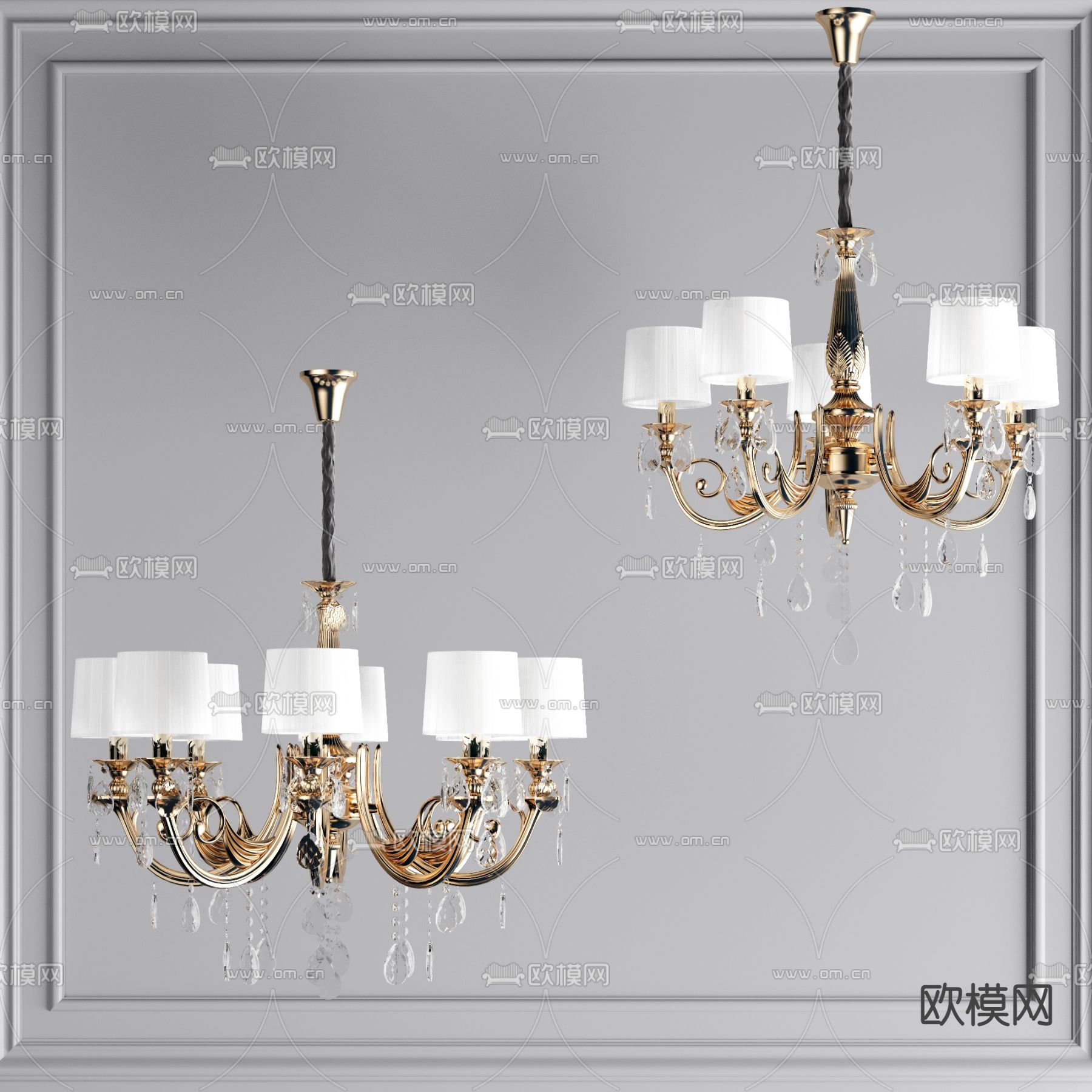 简欧金属多头吊灯3d模型下载