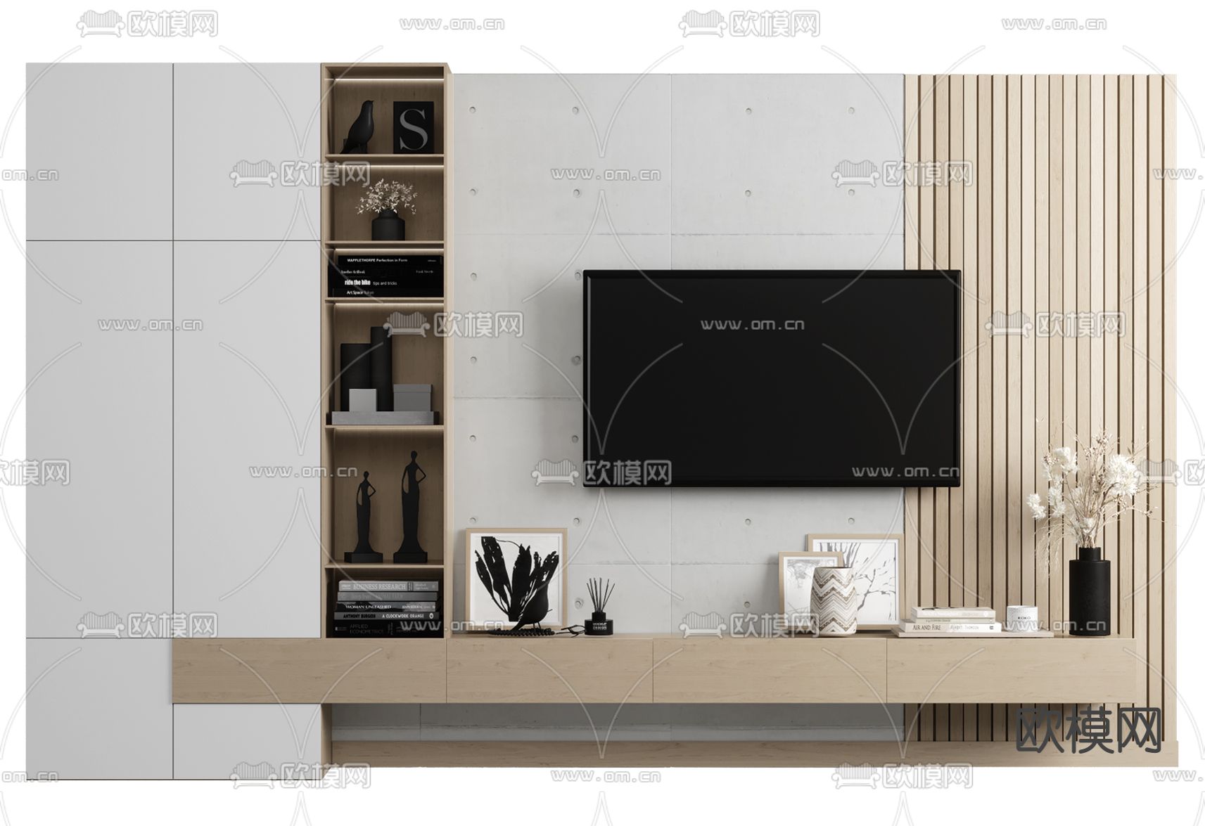 北欧电视背景墙3d模型下载（渲染图2）