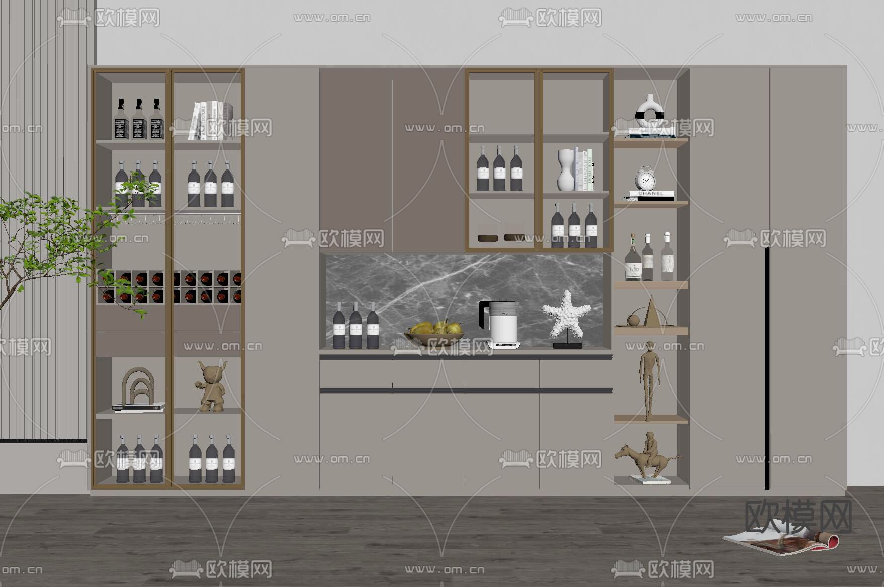 现代酒柜su模型