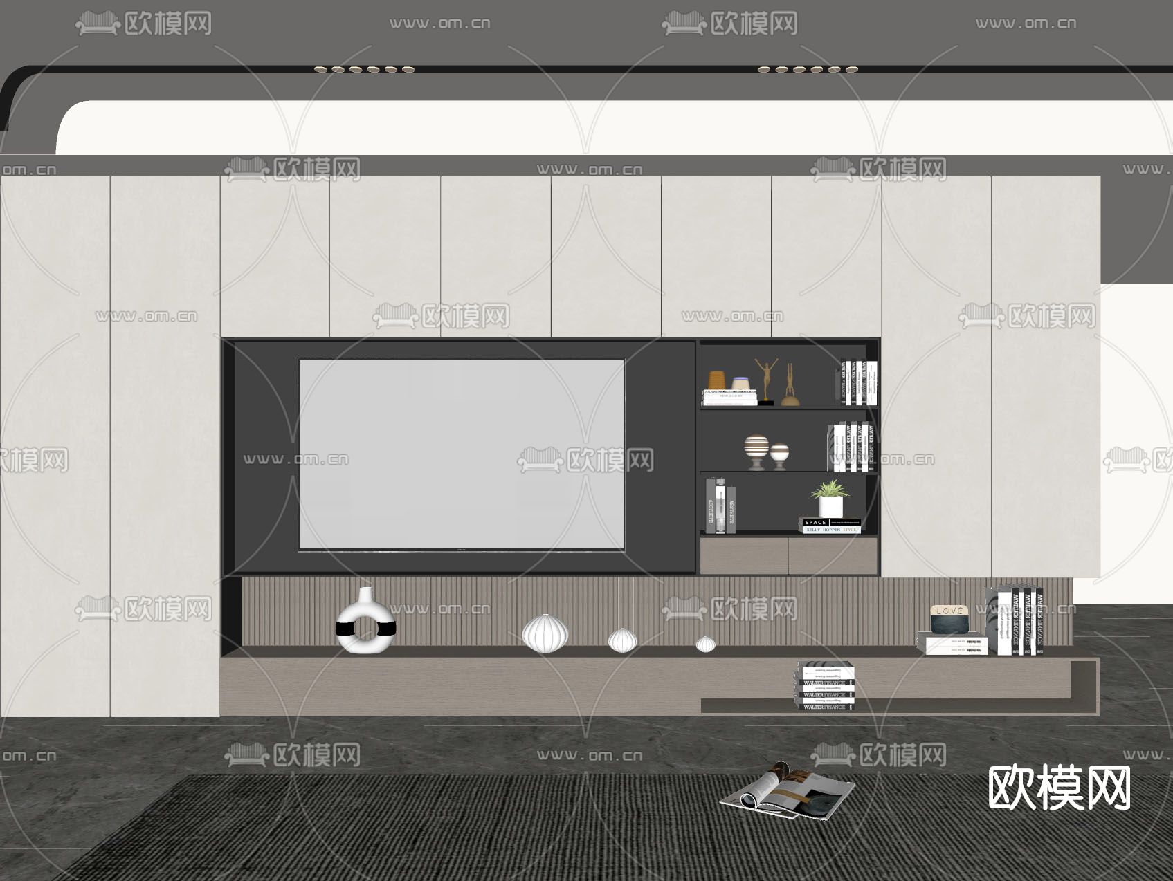 现代电视背景墙su模型下载（渲染图2）