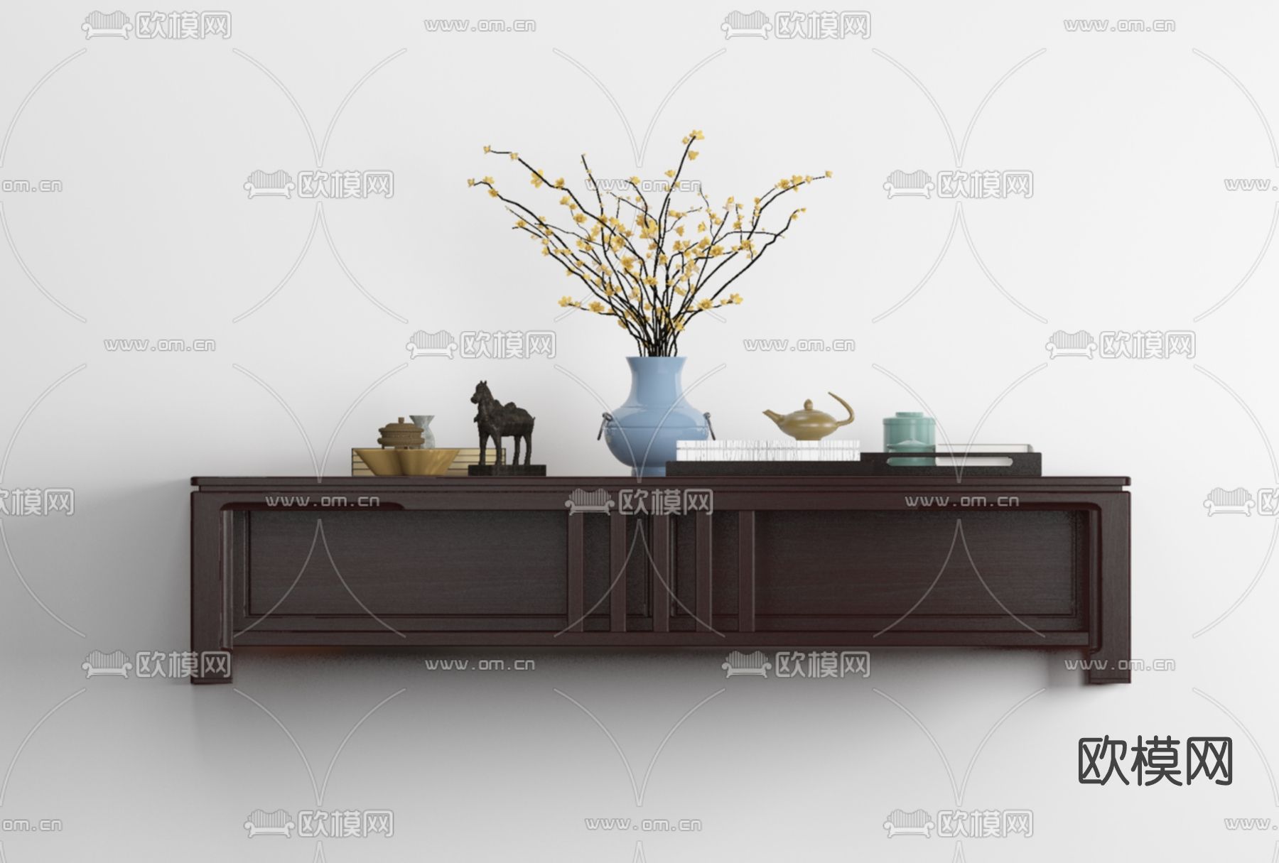 中式实木茶几免费3d模型下载