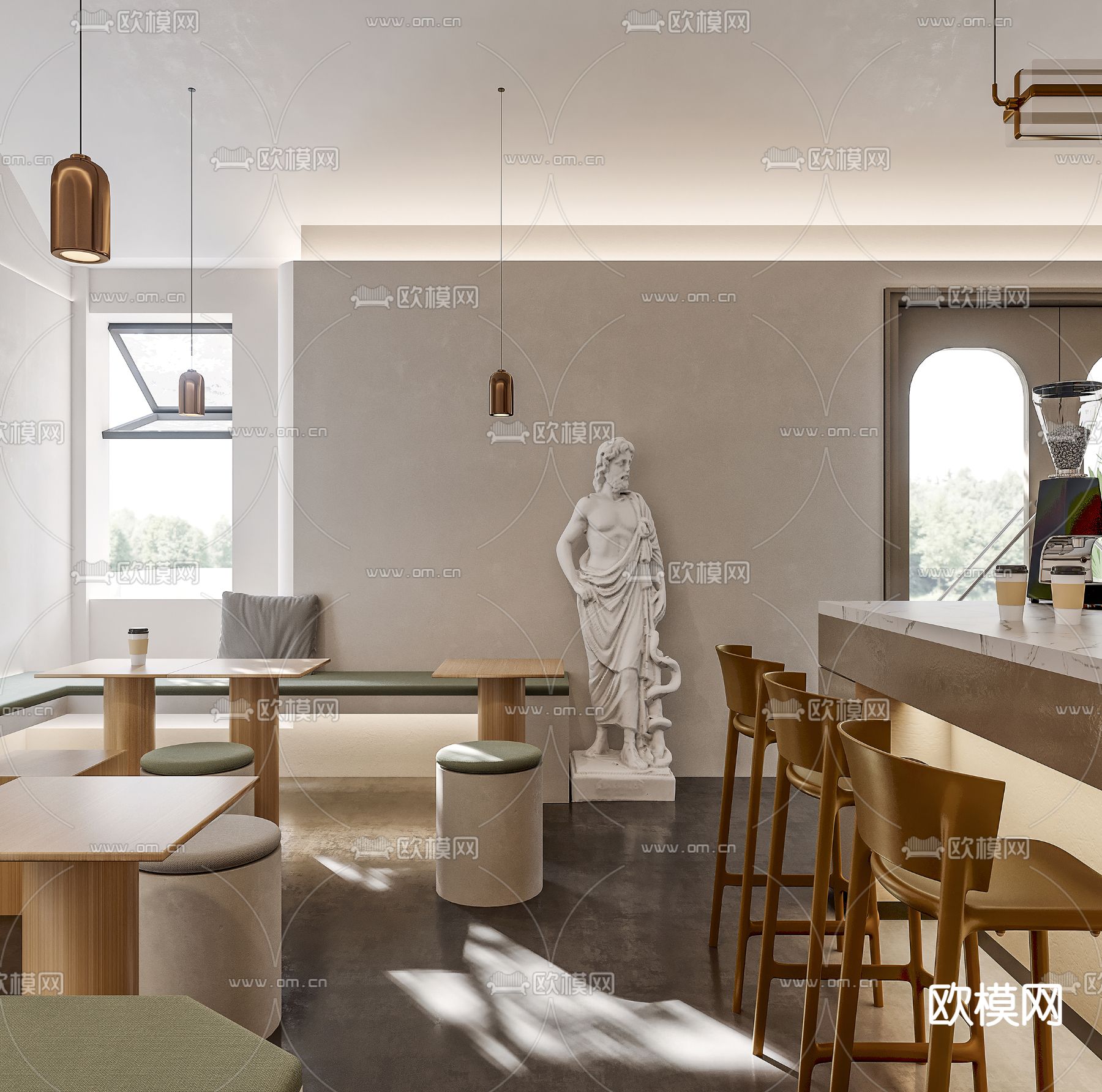 侘寂风咖啡厅3d模型下载（渲染图4）