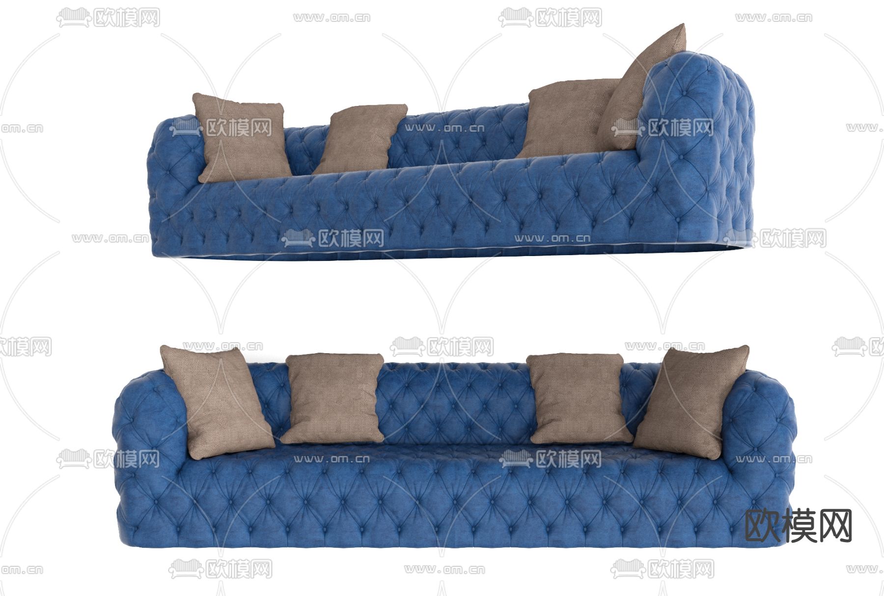 简欧布艺多人沙发免费3d模型下载