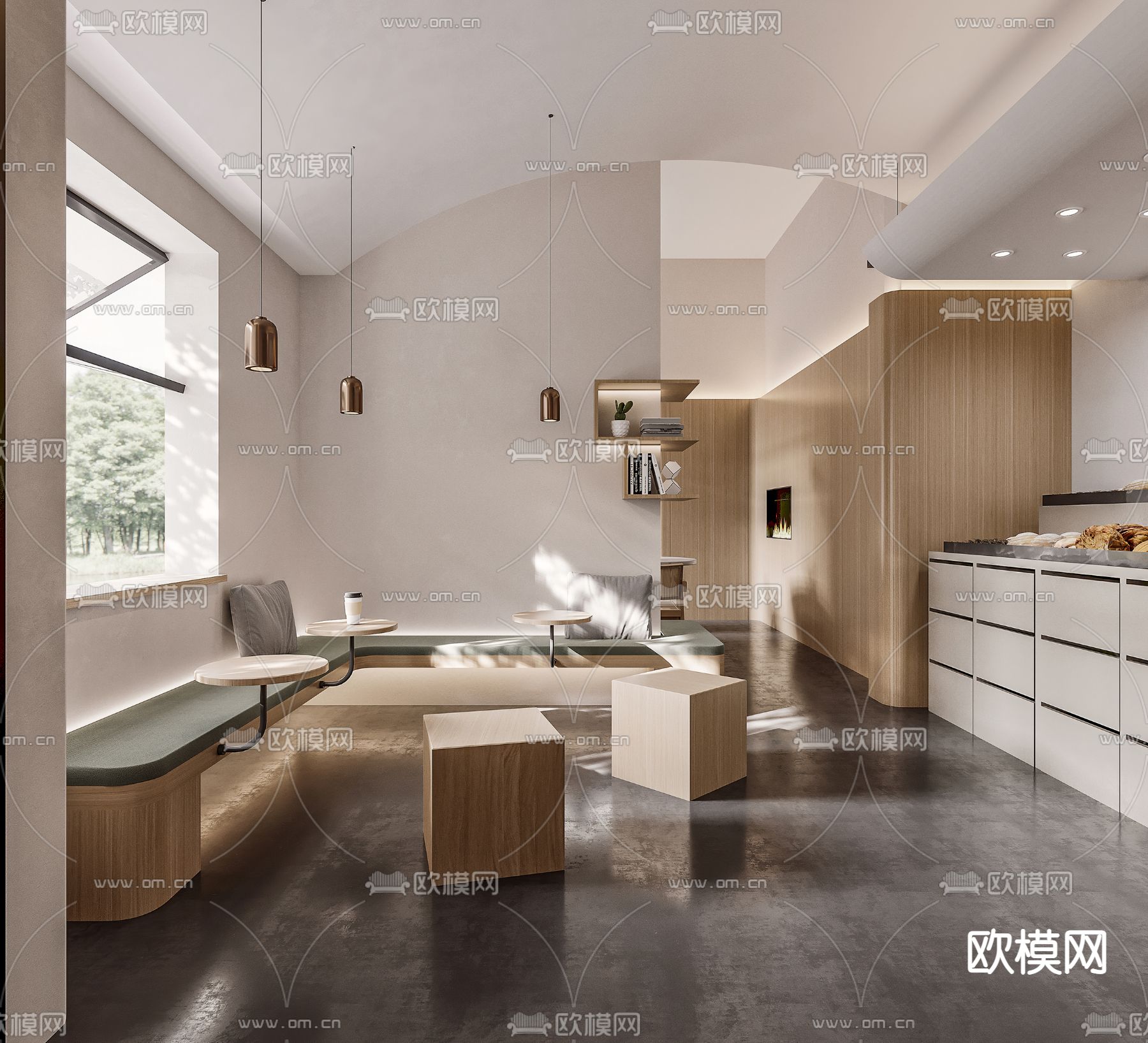 侘寂风咖啡厅3d模型下载（渲染图2）