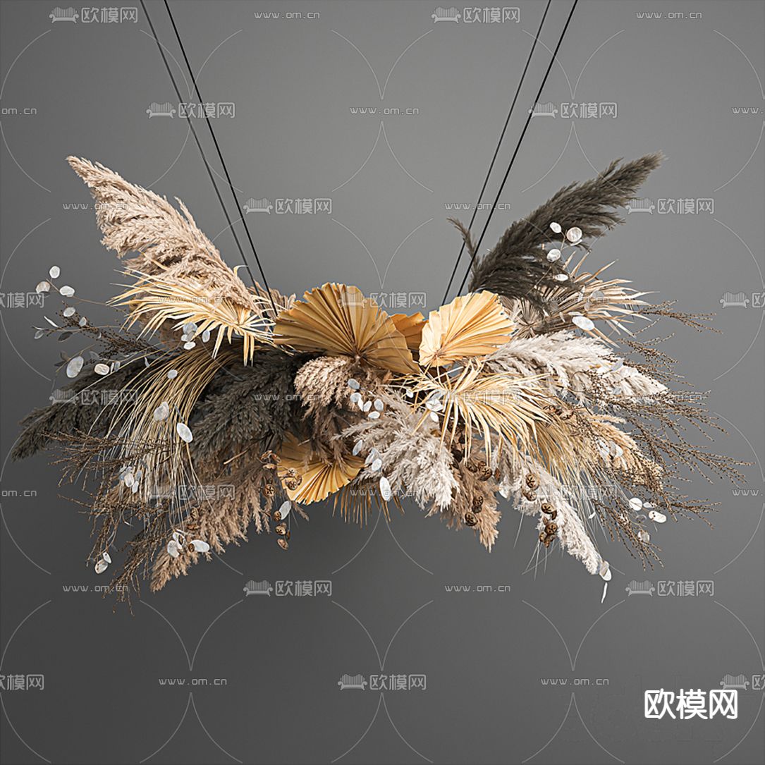 现代芦苇干花吊篮3d模型下载（渲染图6）