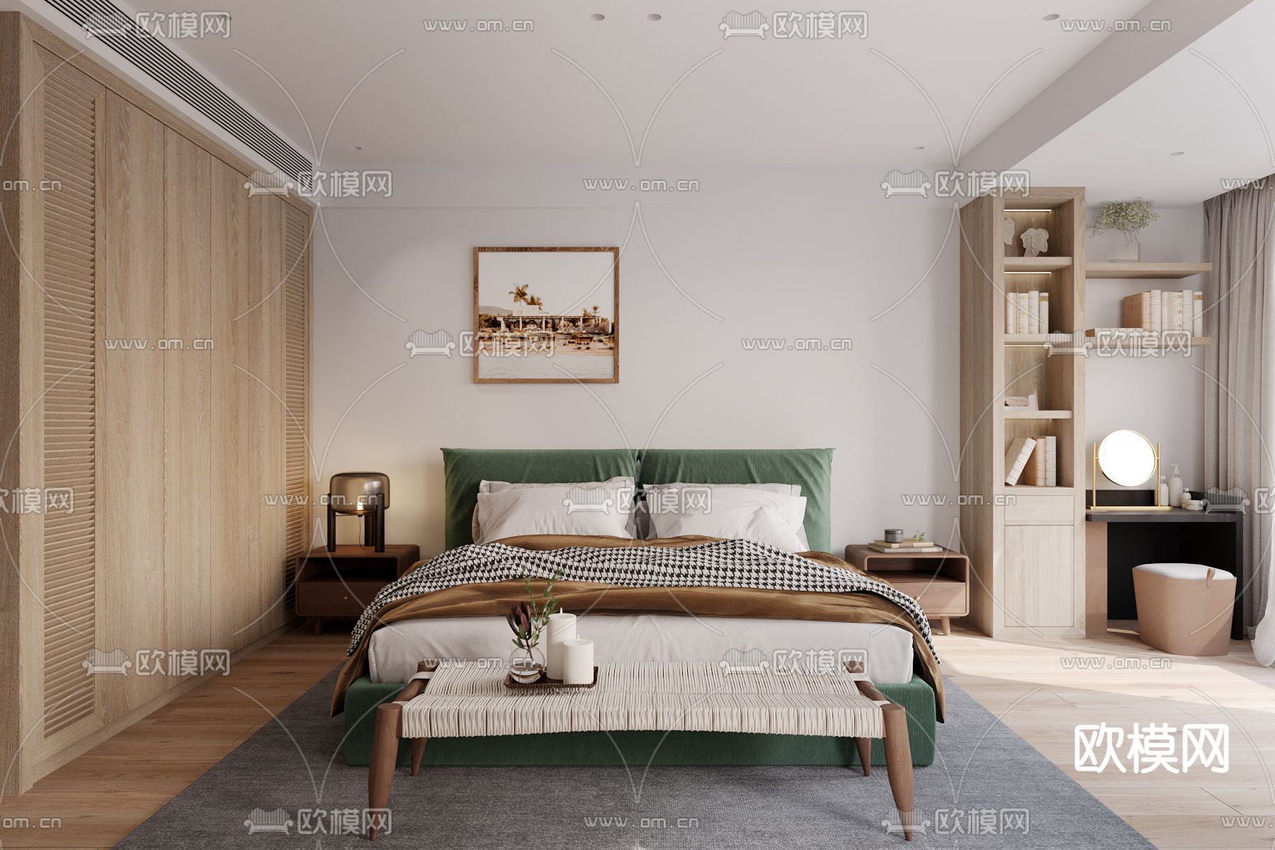 北欧卧室主人房3d模型下载（渲染图1）