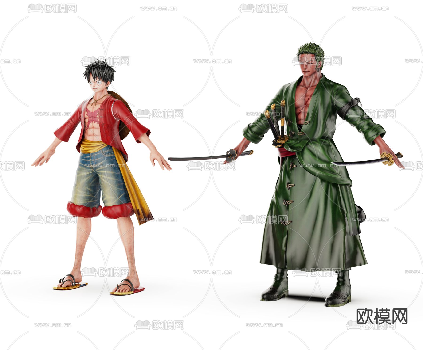 现代海贼王路飞索隆3d模型下载