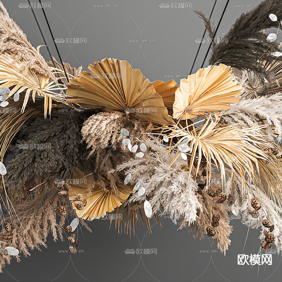 现代芦苇干花吊篮3d模型下载（渲染图3）