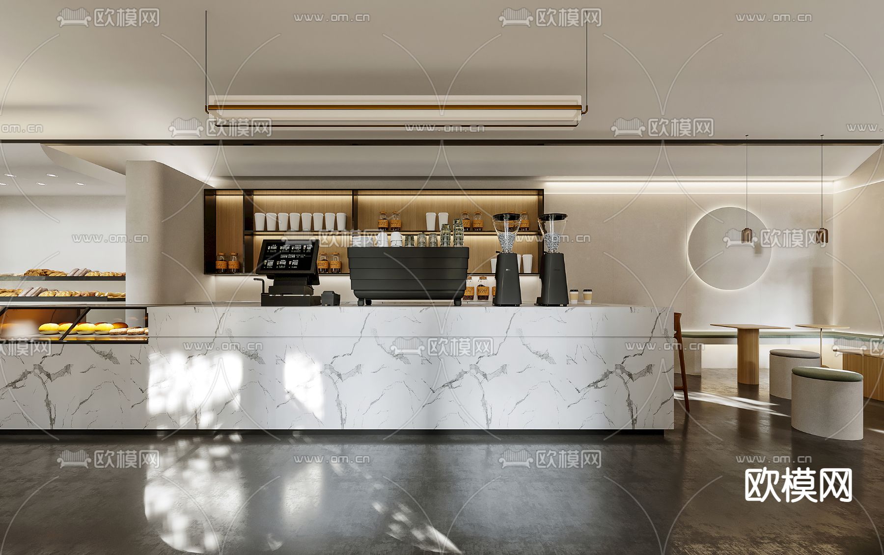侘寂风咖啡厅3d模型下载（渲染图1）