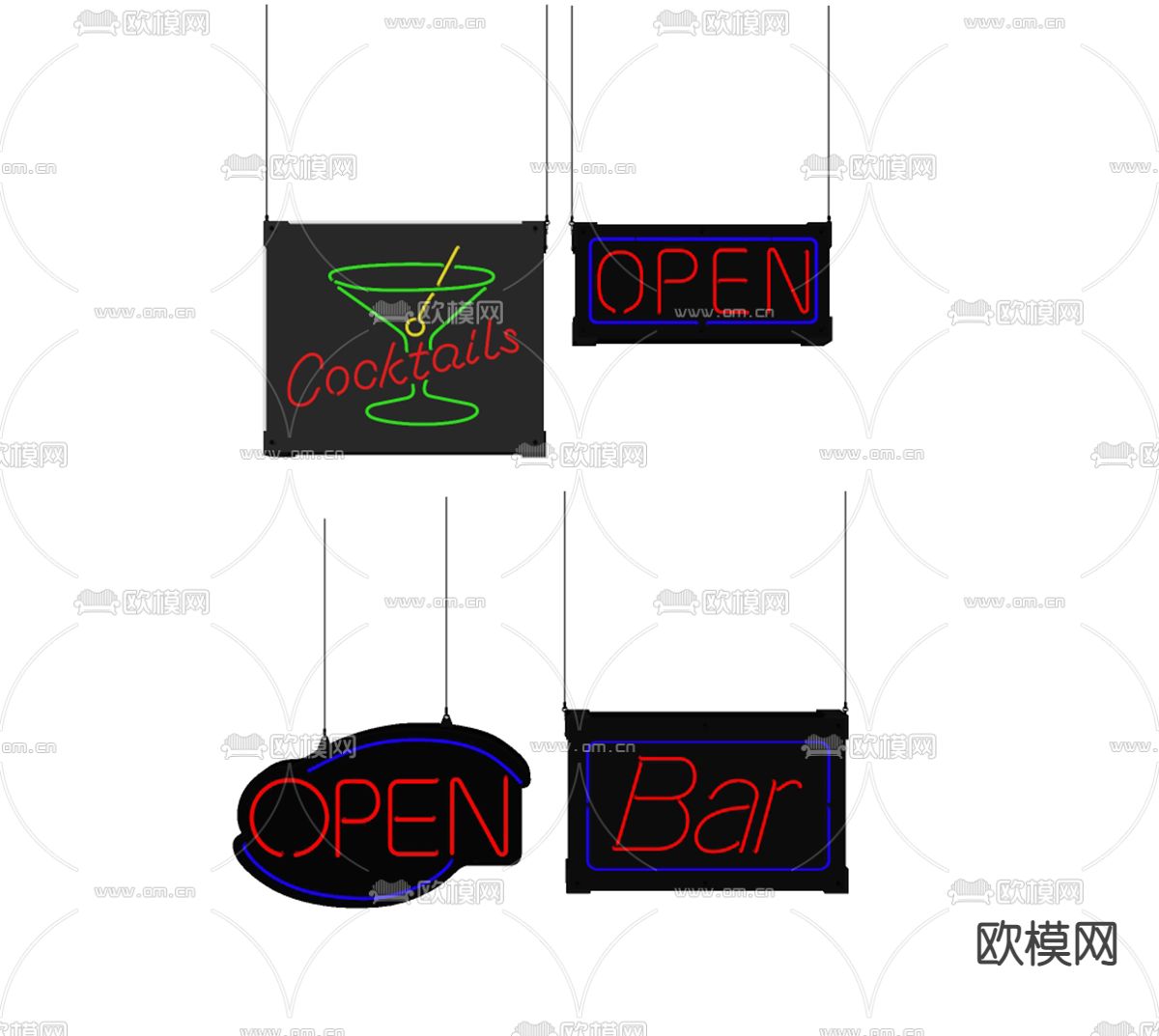 现代酒吧霓虹灯su模型