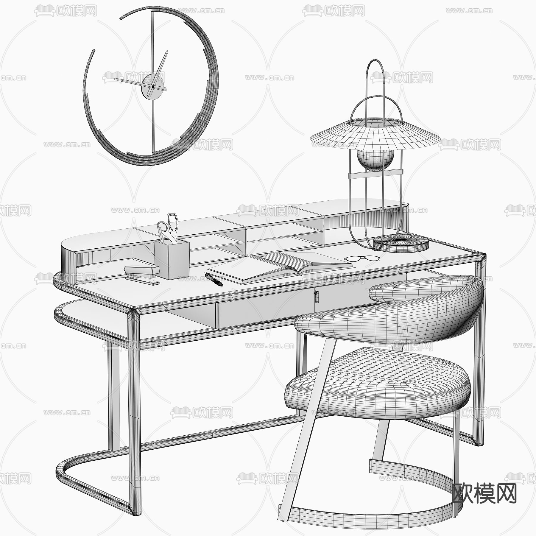 简欧书桌椅3d模型下载（渲染图3）