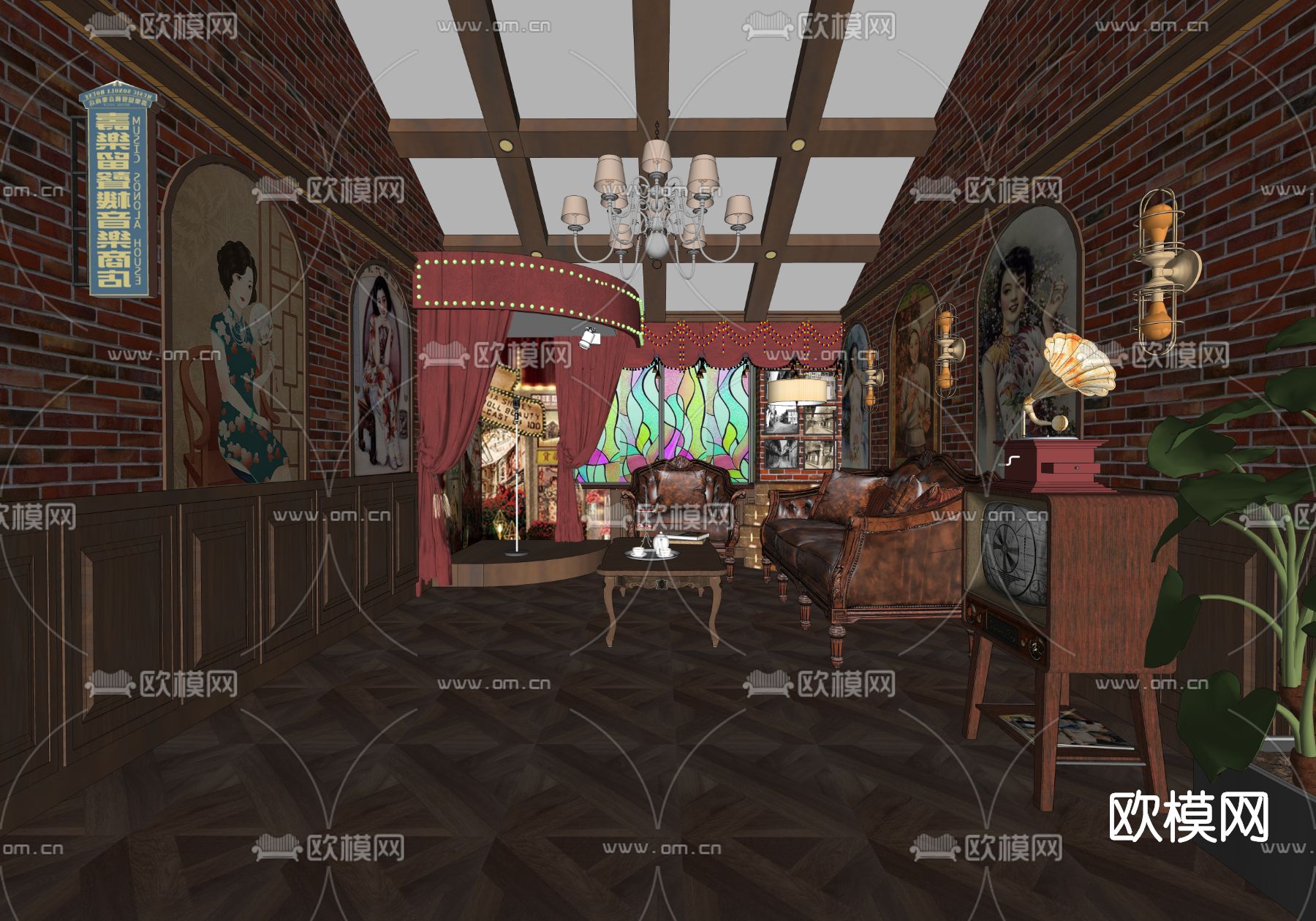 中式民国主题剧本杀su模型下载（渲染图2）