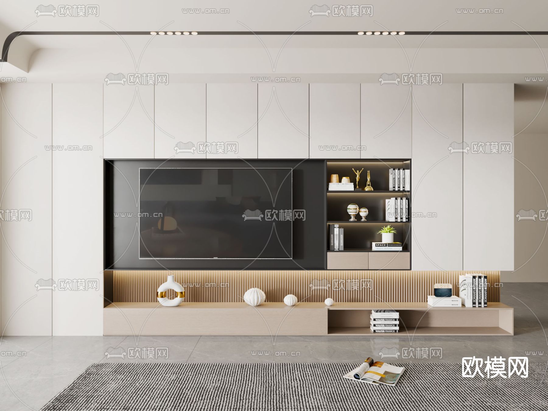 现代电视背景墙su模型下载（渲染图1）