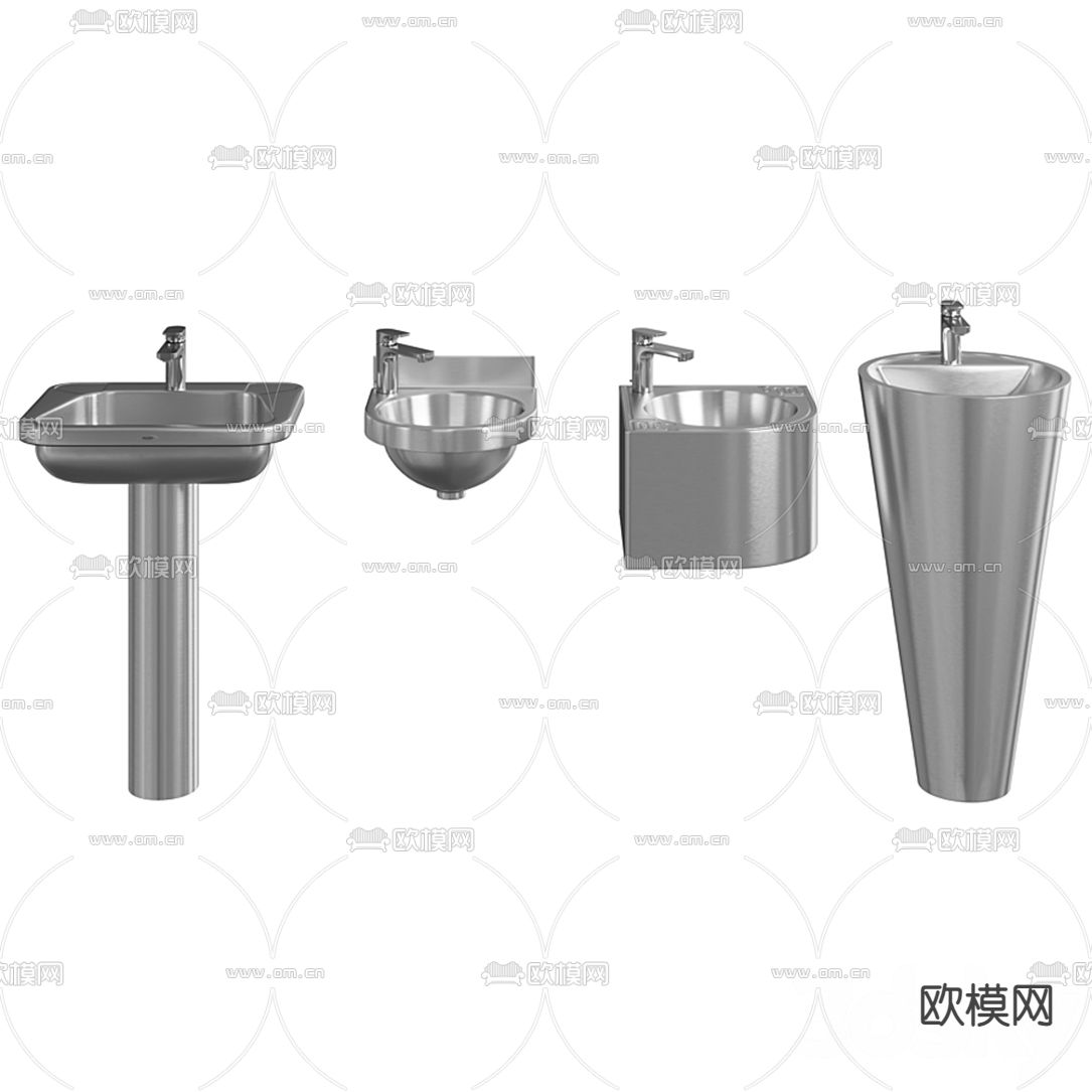 现代不锈钢洗手台3d模型下载（渲染图2）