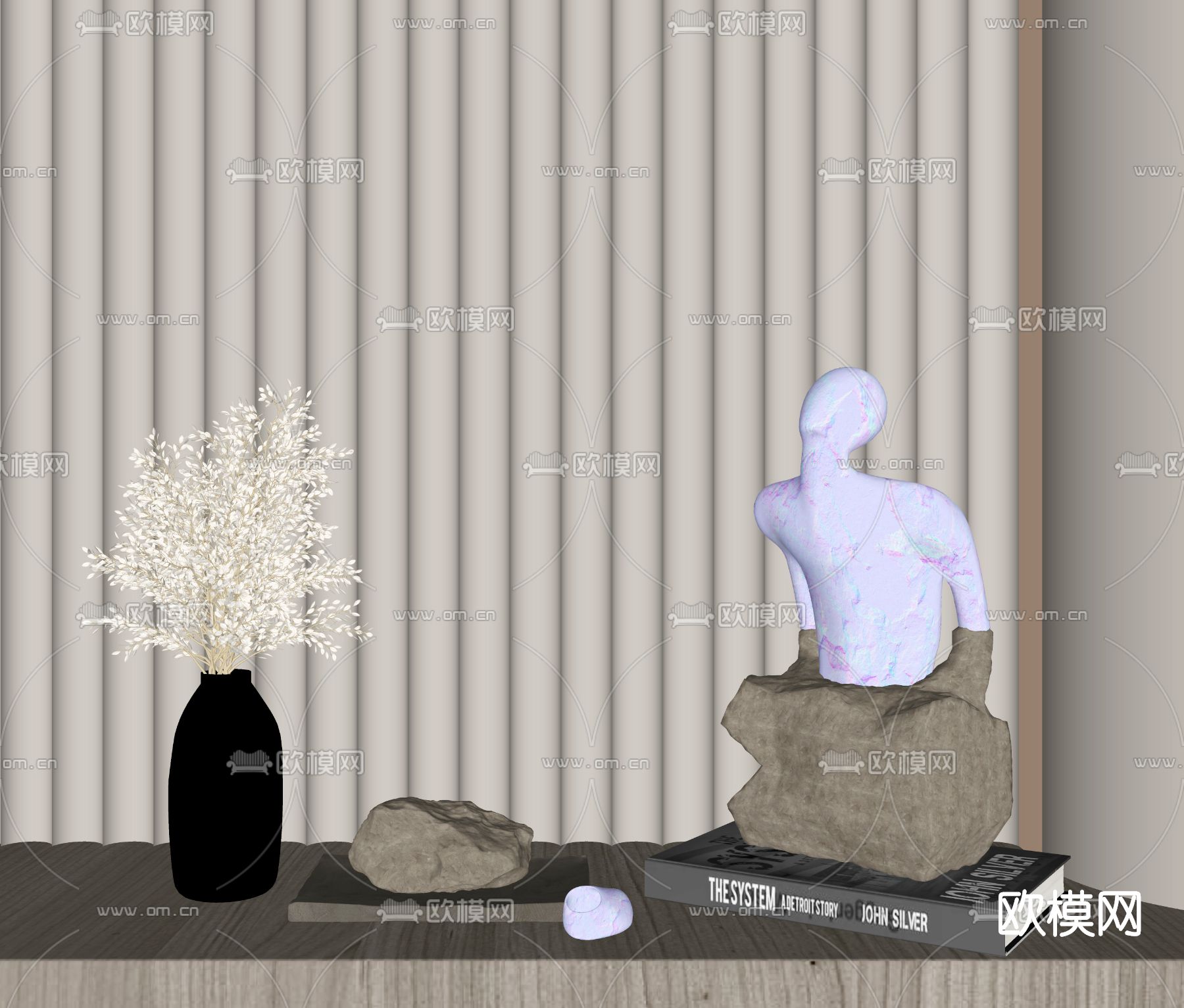 现代花瓶书籍摆件su模型下载（渲染图2）