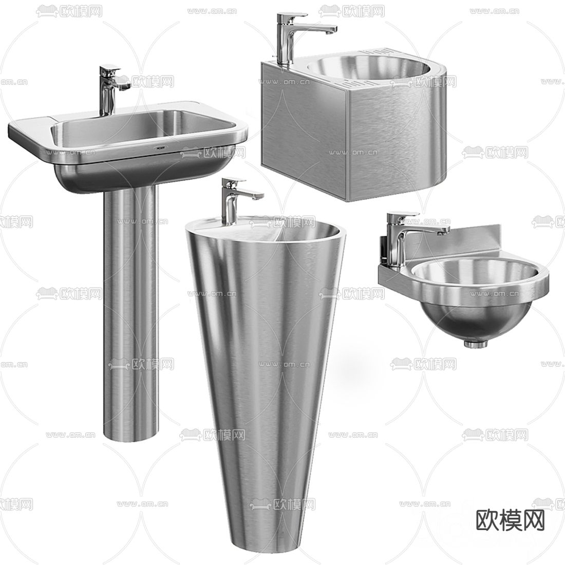 现代不锈钢洗手台3d模型下载（渲染图1）