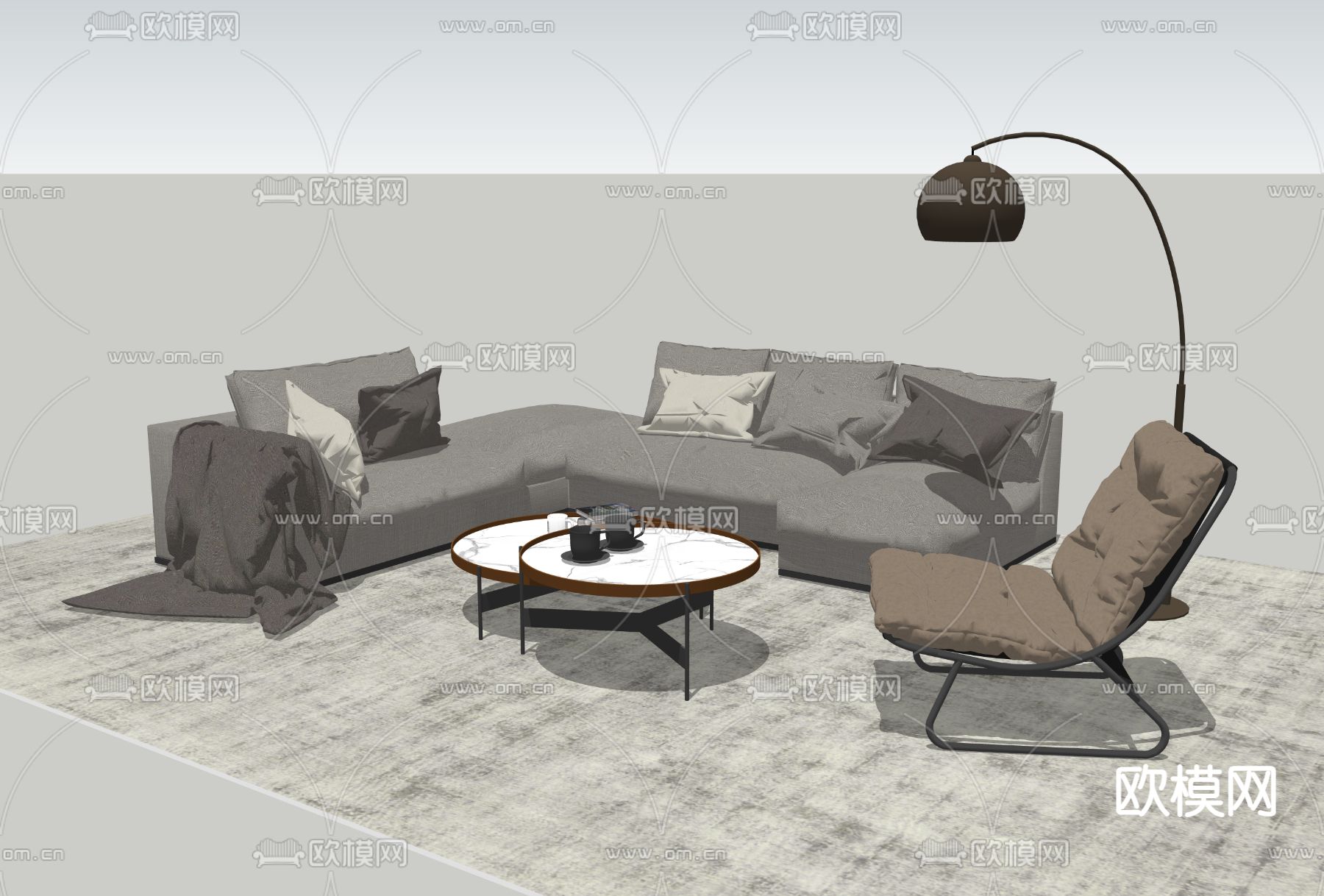 现代轻奢转角沙发su模型下载