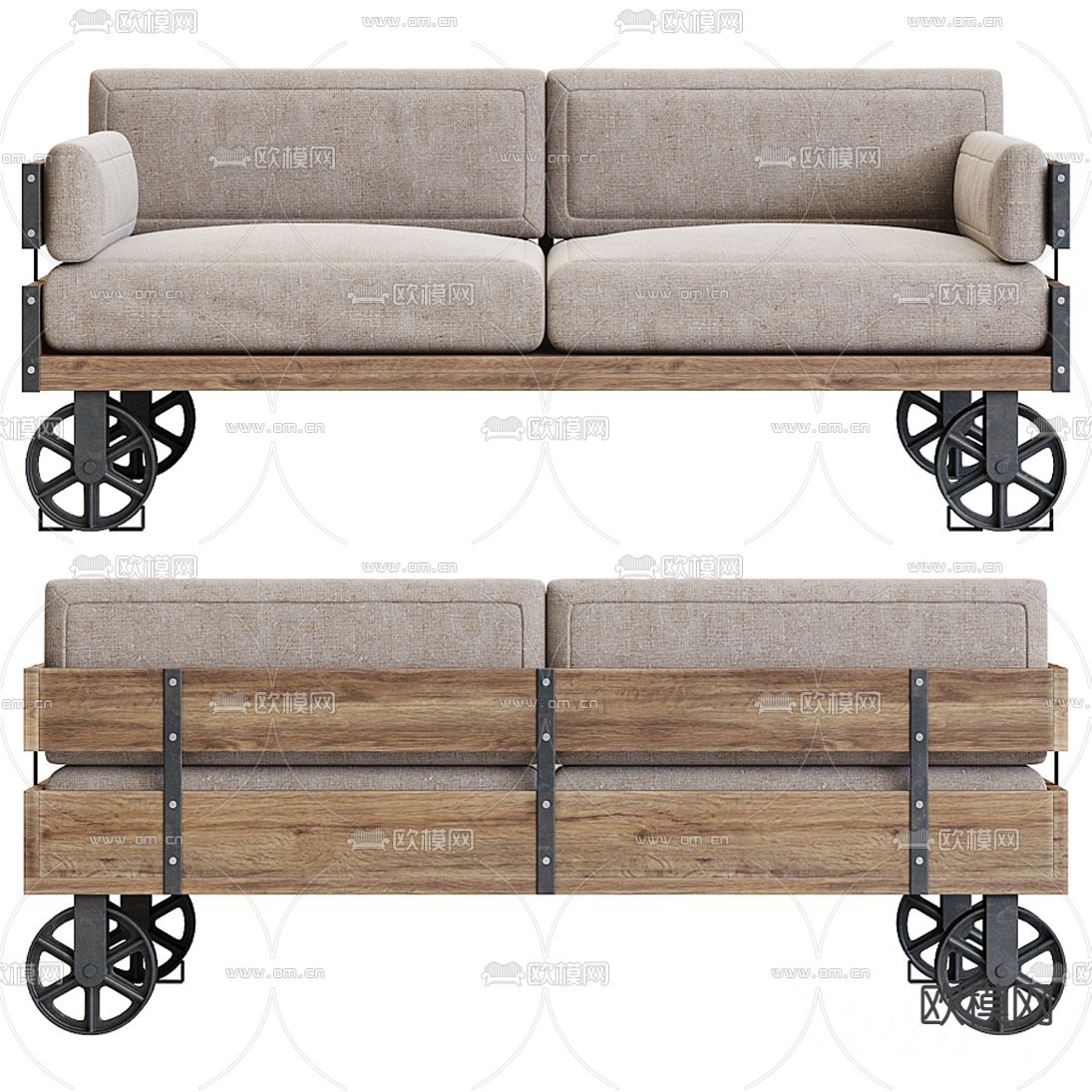 工业风布艺双人沙发3d模型下载（渲染图2）