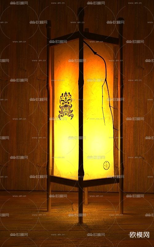新中式木质落地灯免费3d模型下载
