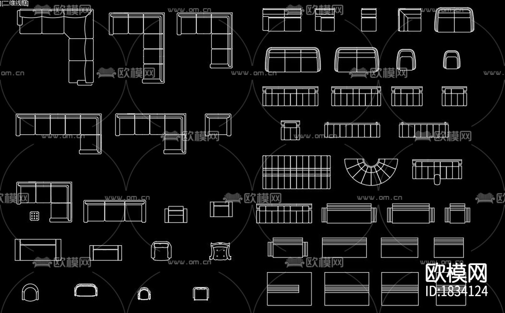 沙发平面图块cad图库下载（渲染图6）