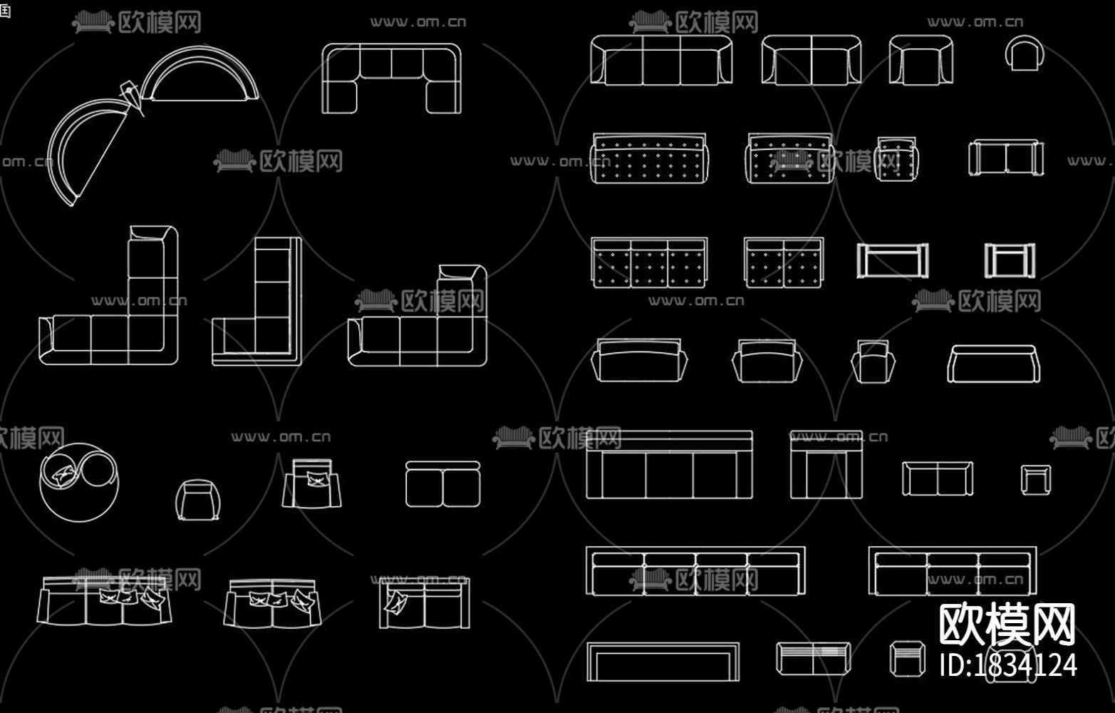 沙发平面图块cad图库下载（渲染图10）