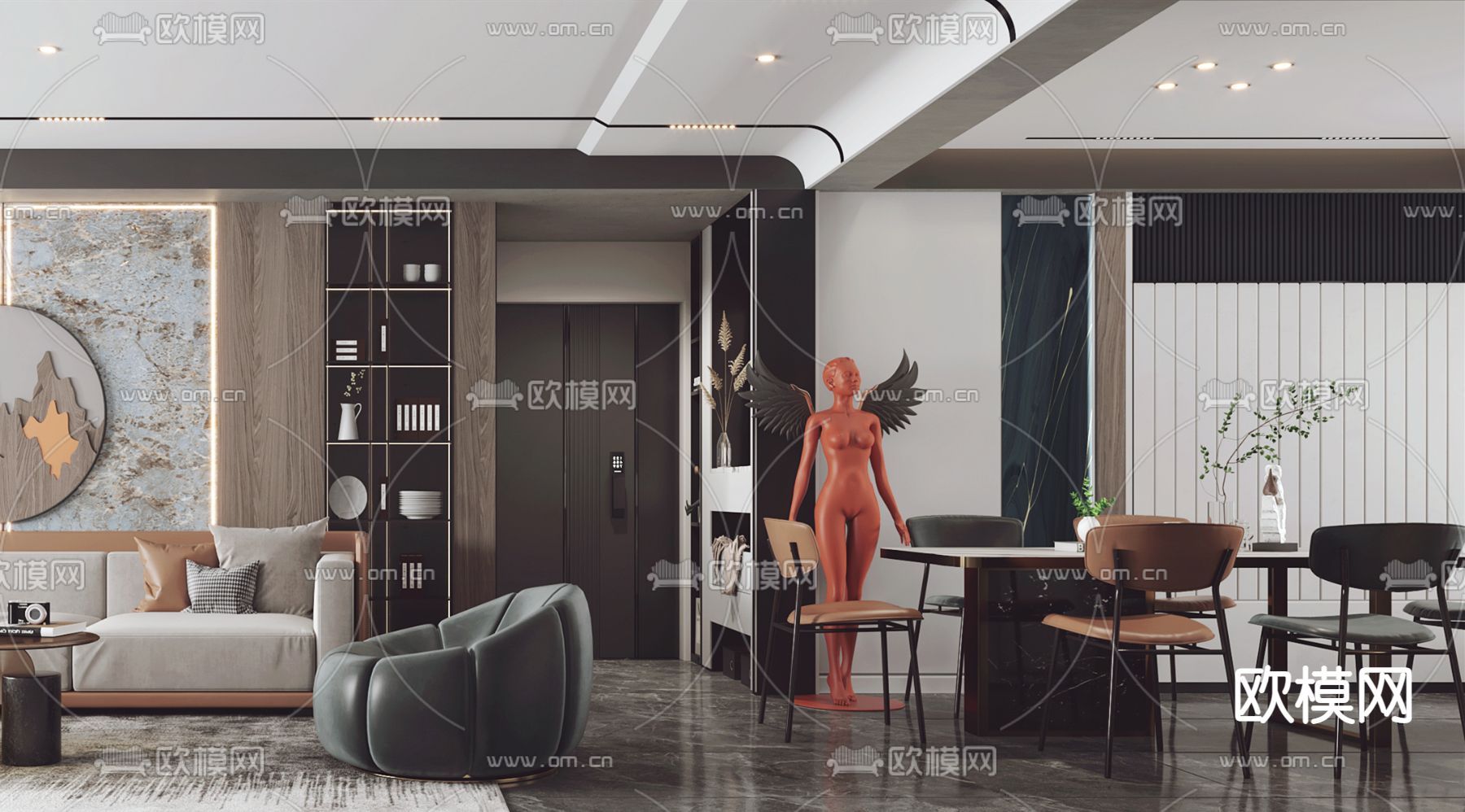 现代客厅餐厅3d模型