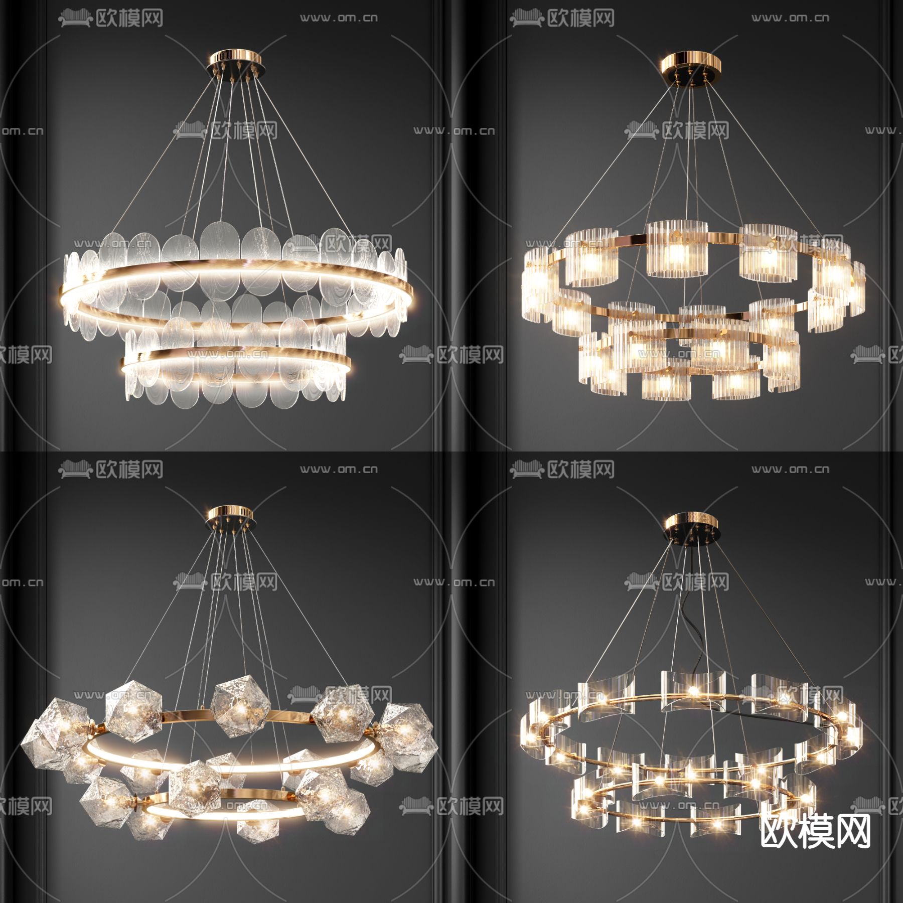 现代轻奢水晶吊灯3d模型下载（渲染图1）
