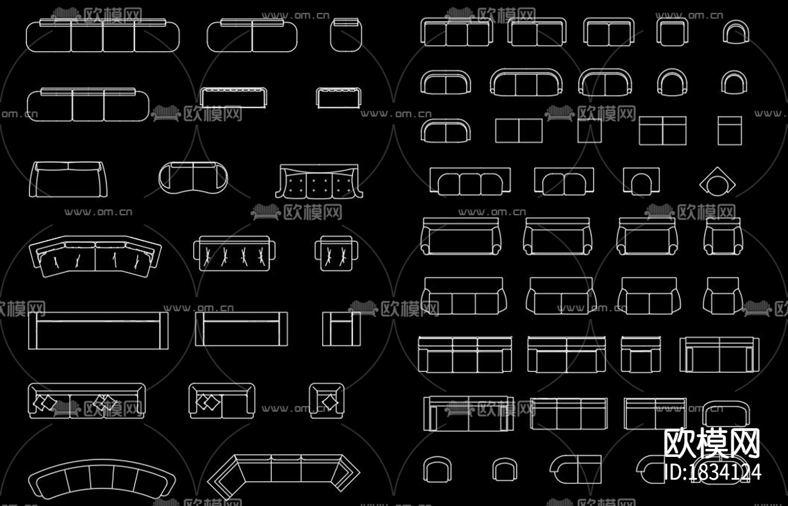 沙发平面图块cad图库下载（渲染图3）