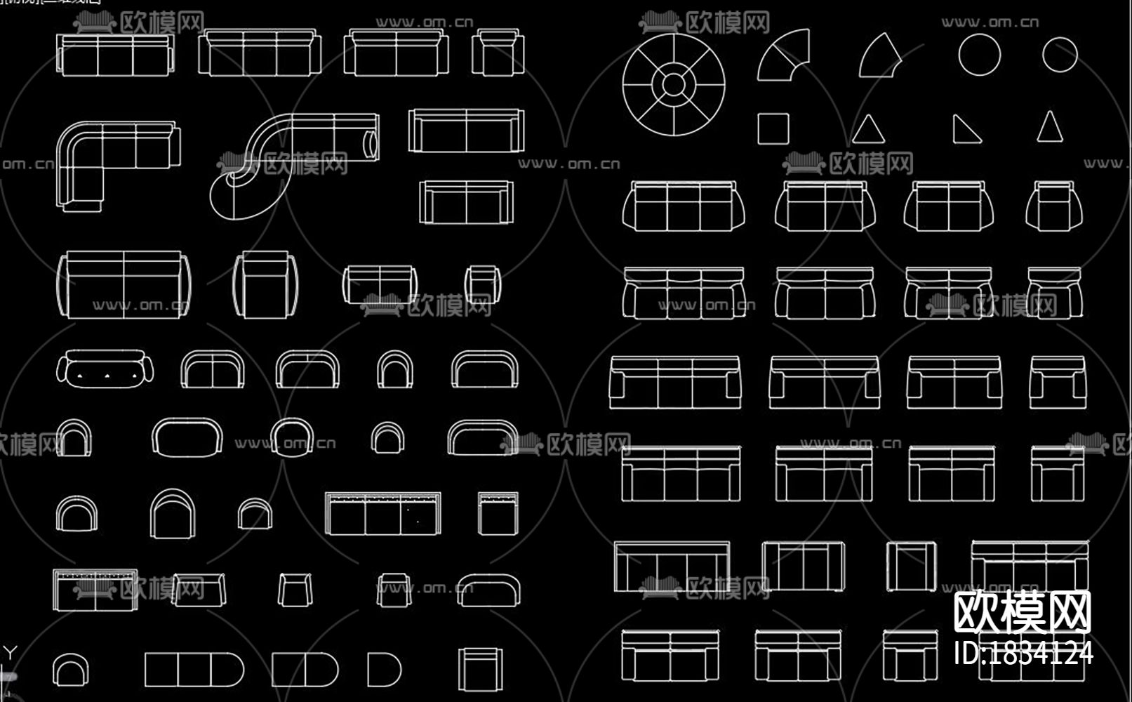 沙发平面图块cad图库下载（渲染图7）