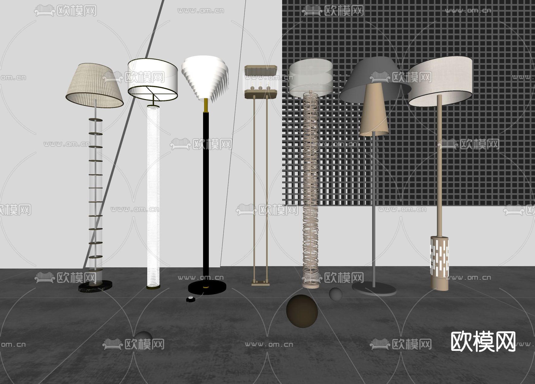 现代金属落地灯su模型下载（渲染图2）