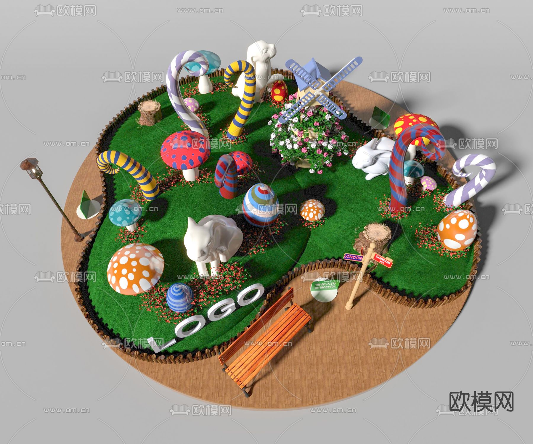 北欧圣诞主题商场美陈su模型下载（渲染图2）