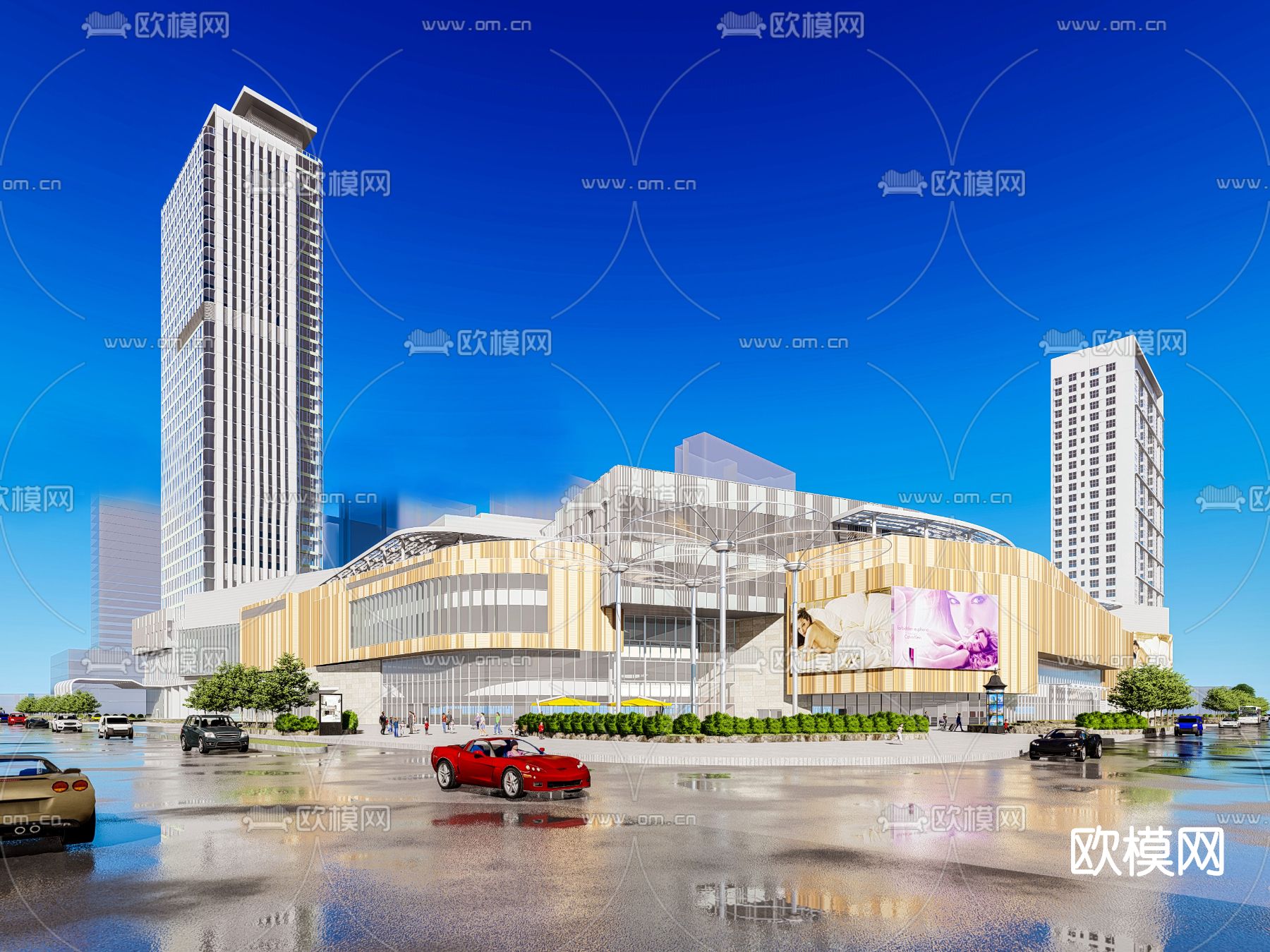 现代商业综合楼鸟瞰su模型下载（渲染图4）