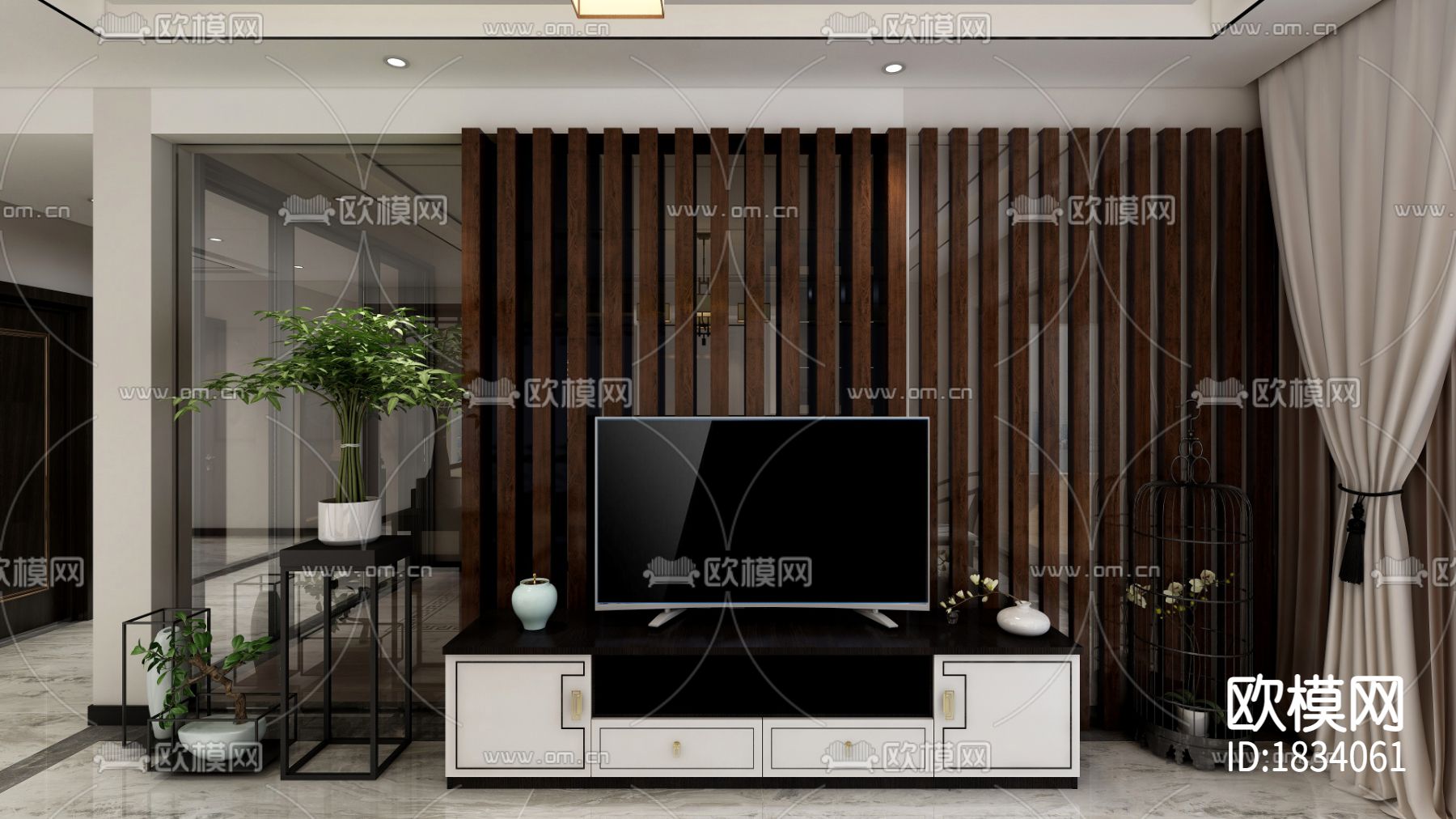 新中式家装cad施工图下载（渲染图8）