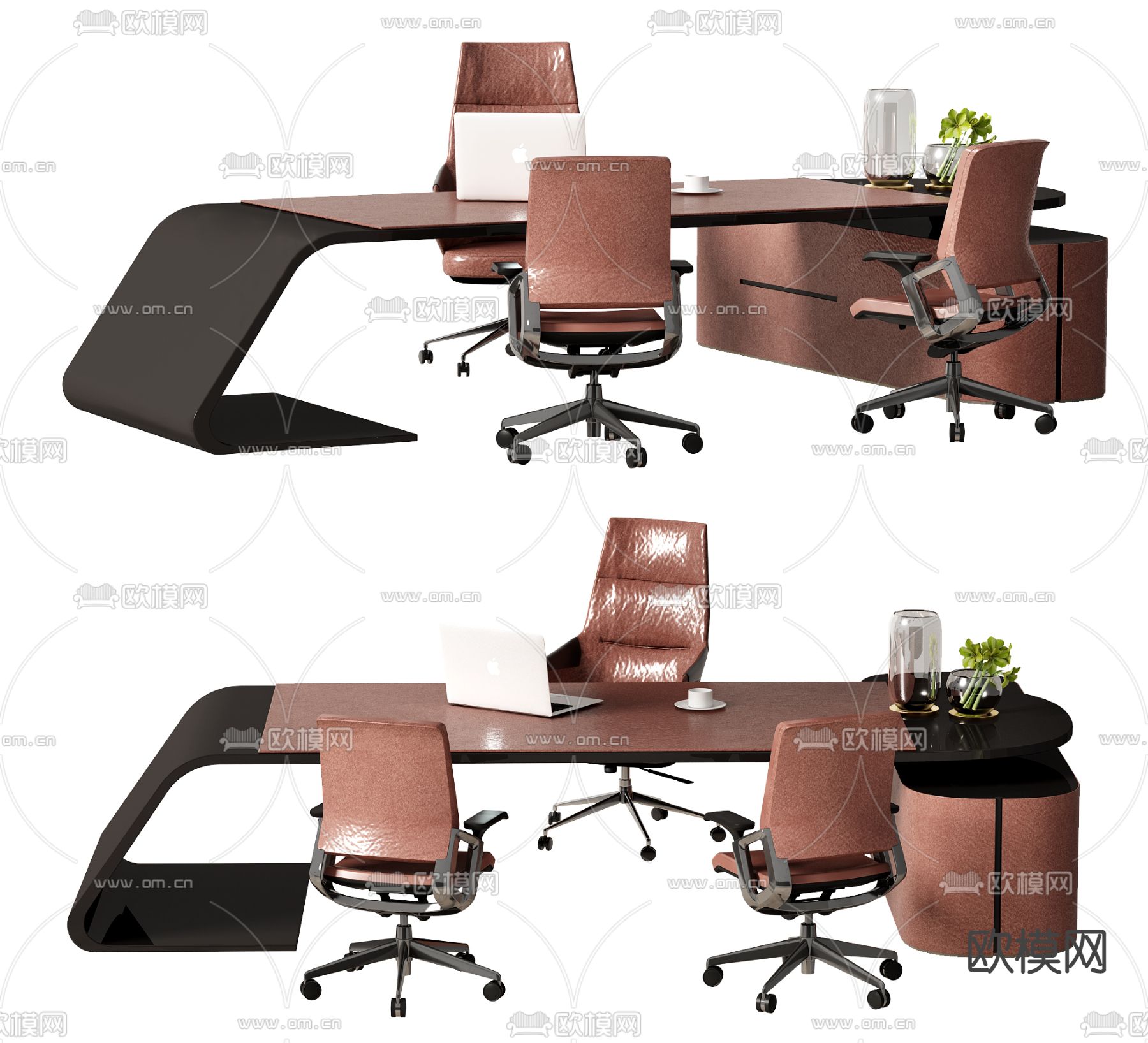 现代轻奢班台桌椅3d模型下载