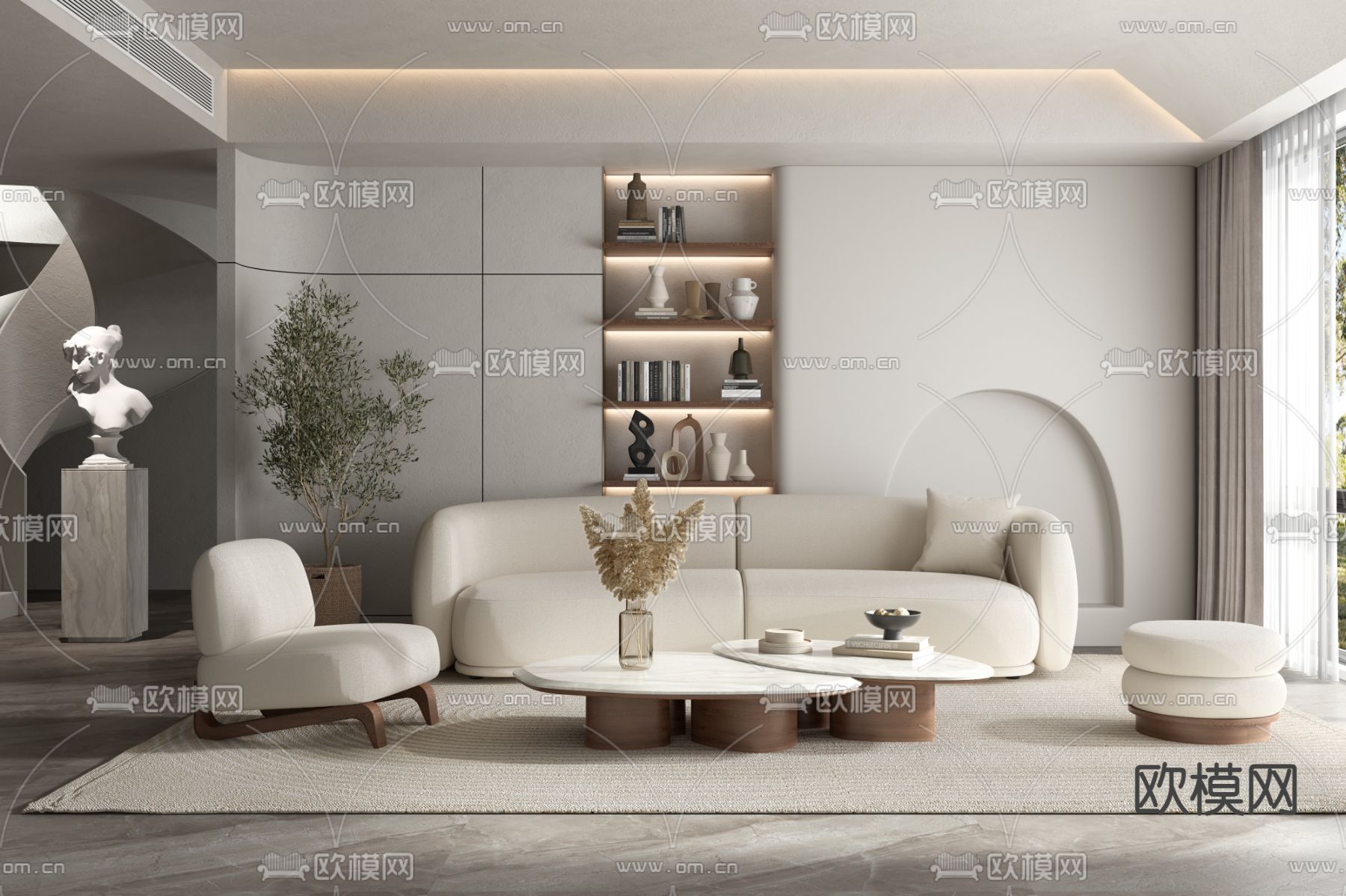 侘寂布艺组合沙发3d模型