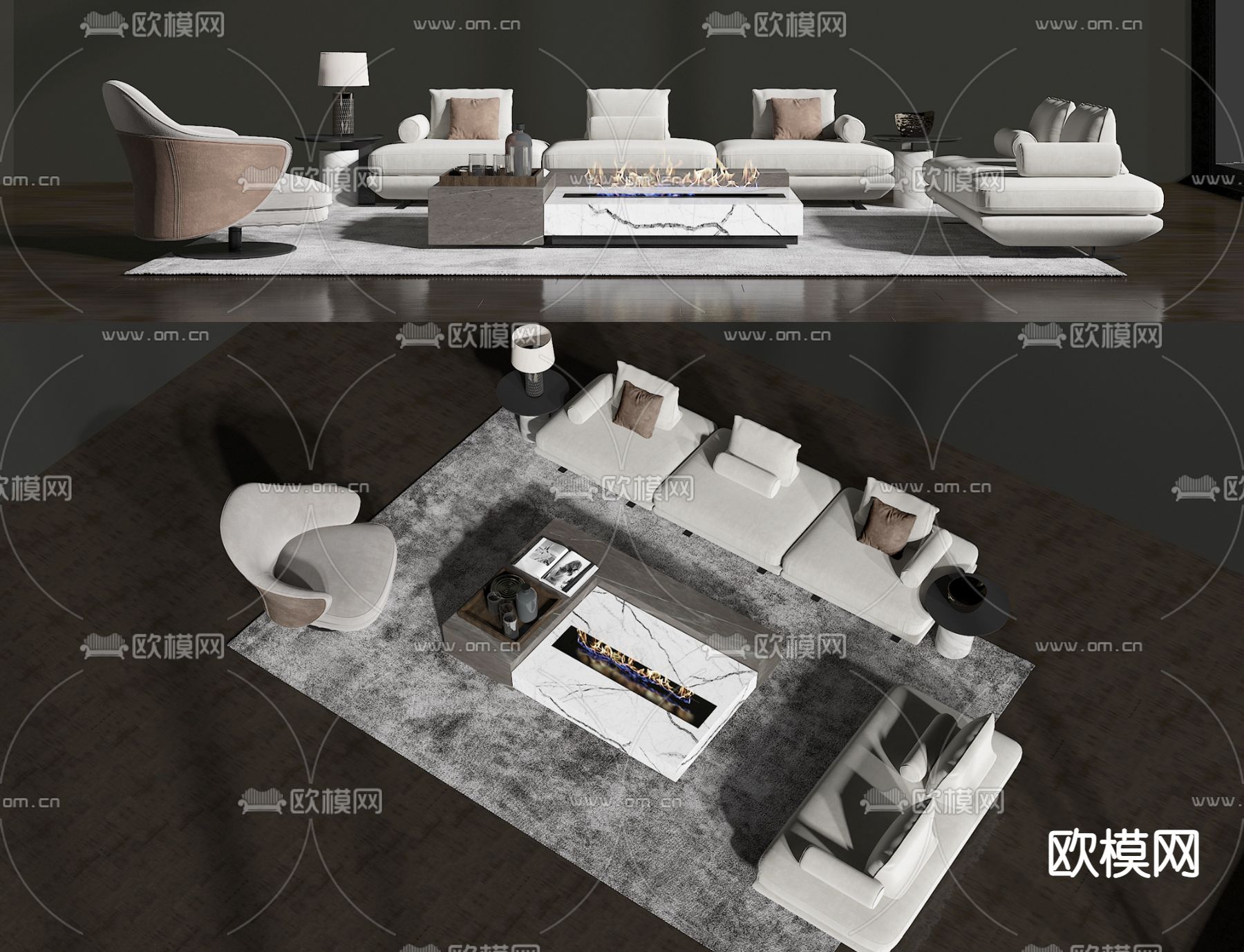 现代布艺组合沙发3d模型